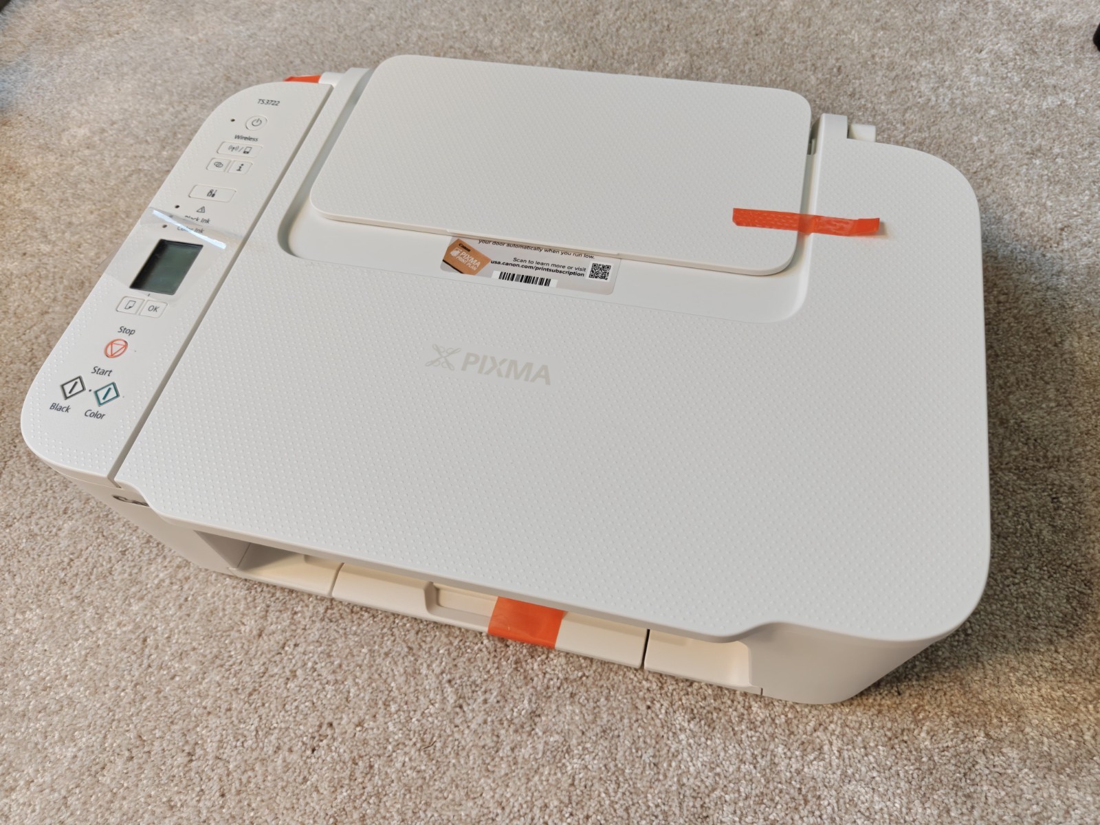 Canon 6671C052 PIXMA TS3722 Wireless All-In-One Printer, White - NO INK