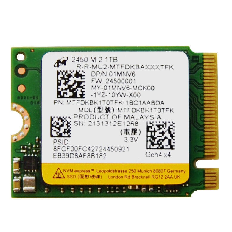 NEW Micron 2450 M.2 2230 SSD 1TB NVMe PCIe 4.0 For Microsoft Surface Pro X Pro 8