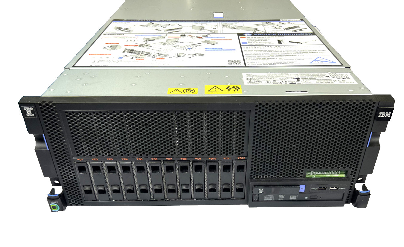 IBM Power S824 12Bay 4U Server - 2x Power8 CPU, 512GB DDR4, MT: 8286-42A