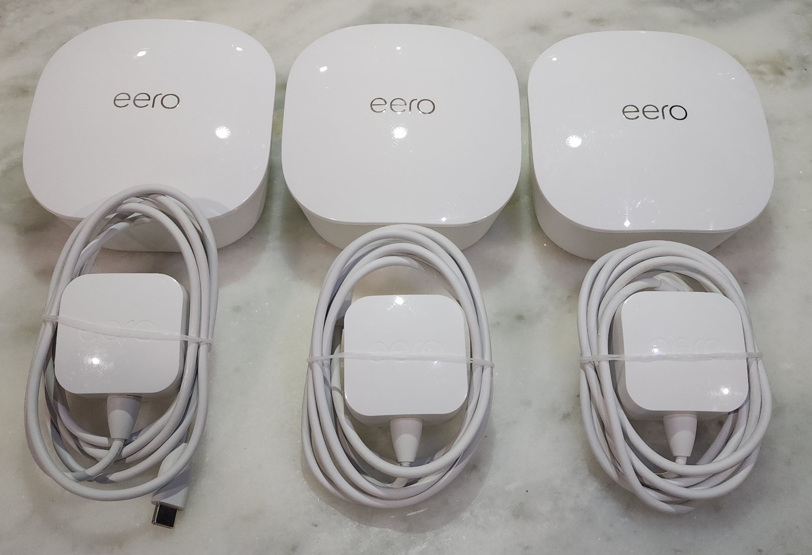 Eero J010001 Dual-Band Mesh WiFi Router System Lot Of 3 Gigabit W/ Power