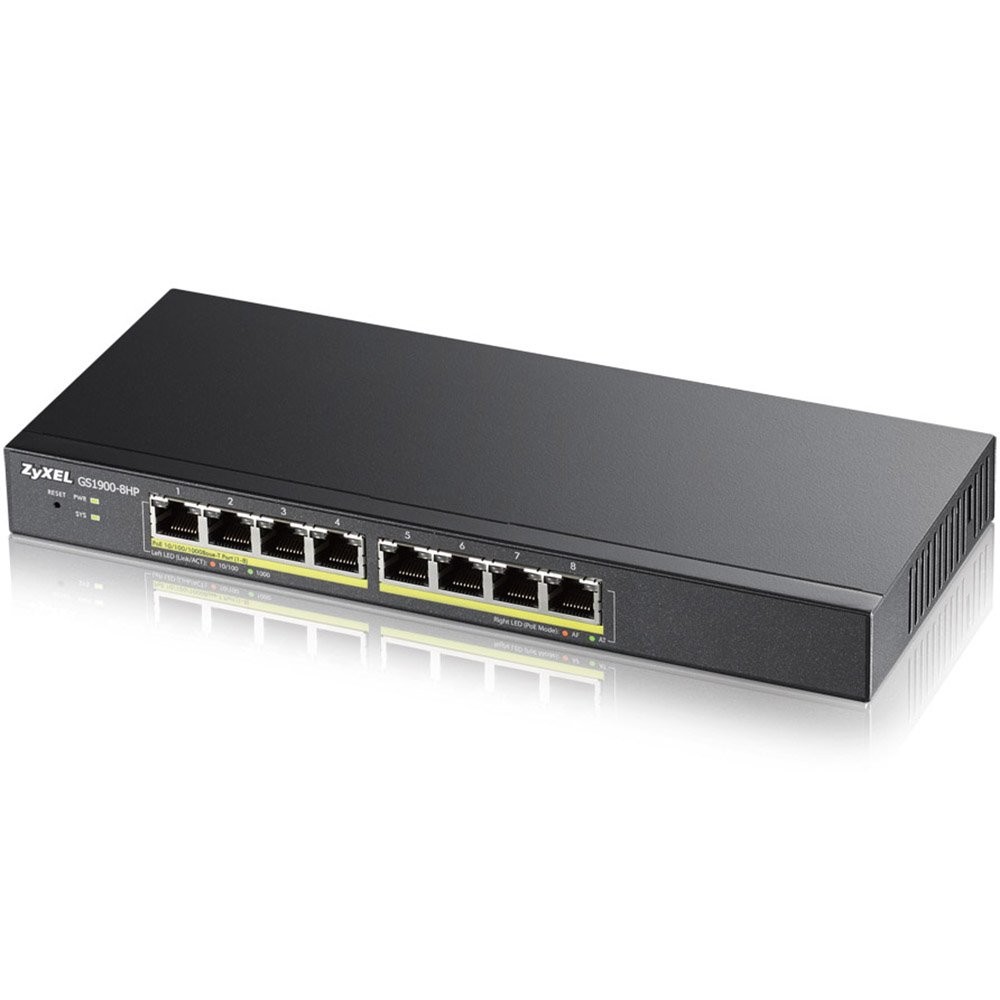 Zyxel 8-Port Gigabit PoE Switch   Smart Managed   Desktop/Wallmount and Fanless