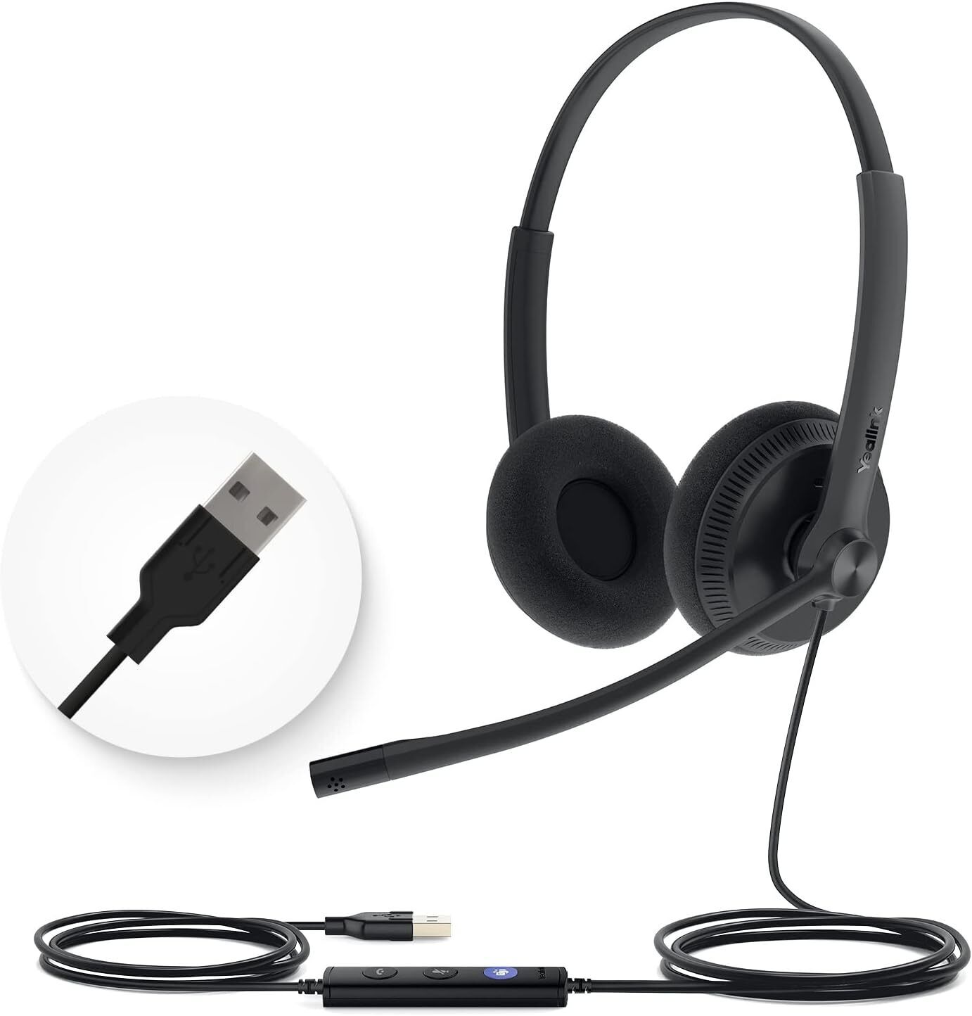 UH34 USB Wired Headset with Microphone Stereo Headphones with Noise Cancelling P