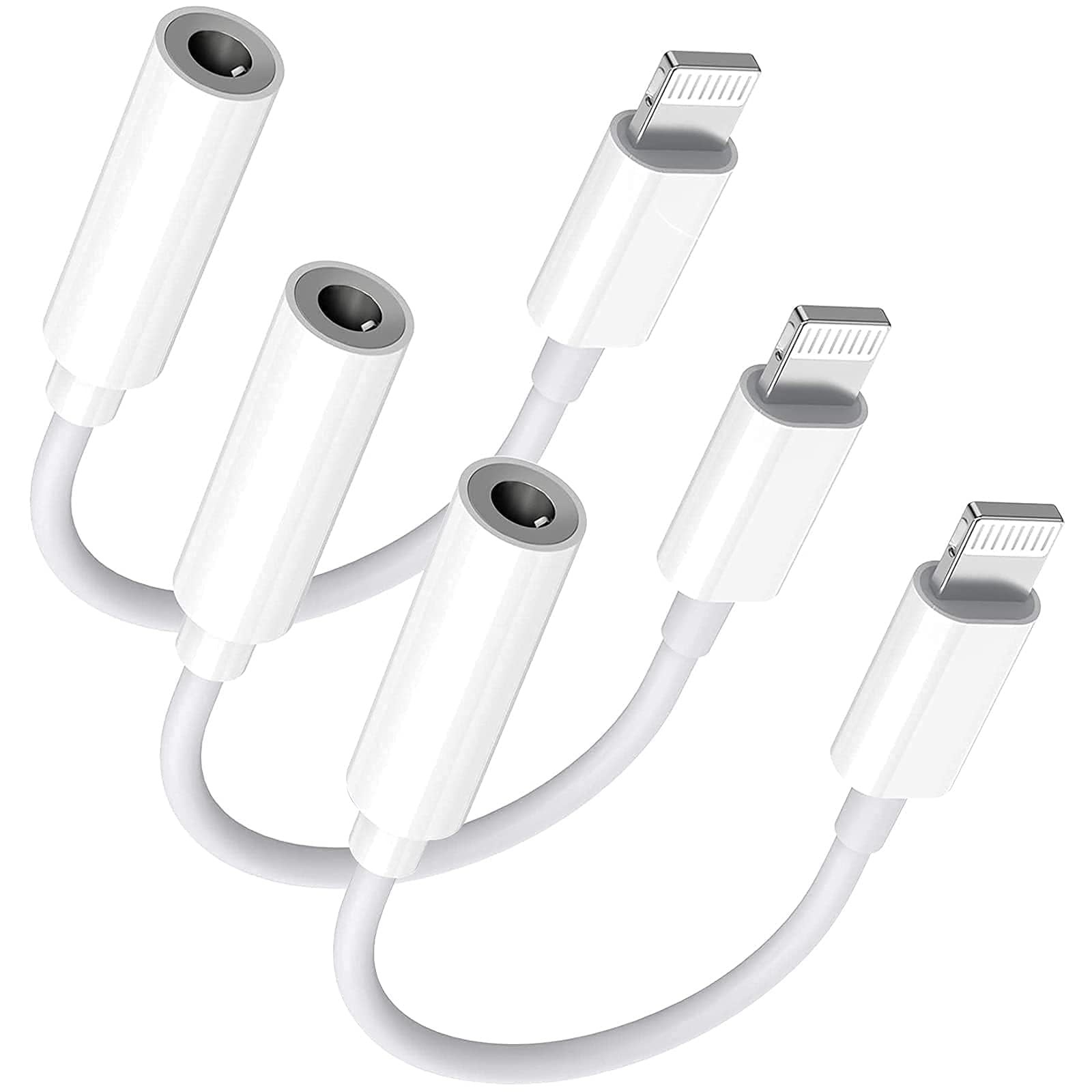 Lightning to 3.5 mm Headphone Jack Adapter, 3Pack, White/Lightning 3.5mm 