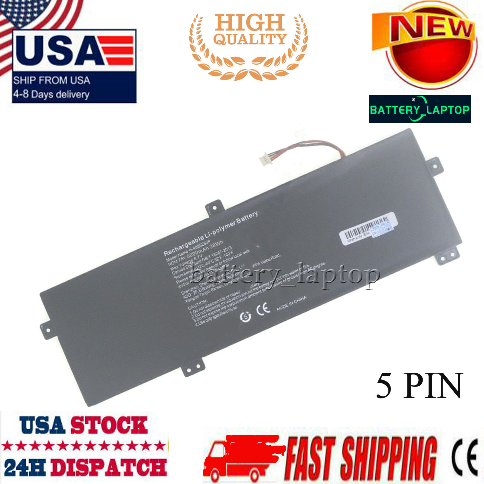 New 7.6V 5000mAh u3576127pv-2s1p battery for Gateway gwtn156-11bk Laptop