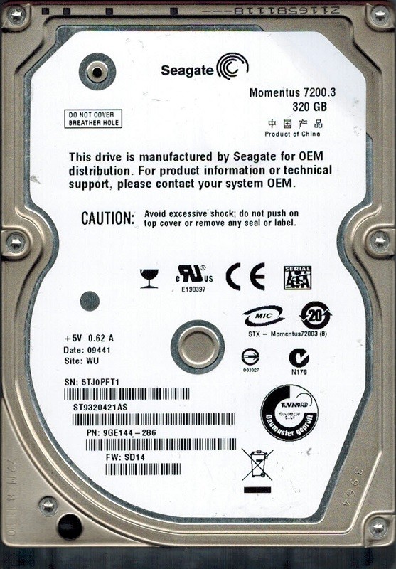 Seagate ST9320421AS F/W: SD14 P/N: 9GE144-286 WU 320GB