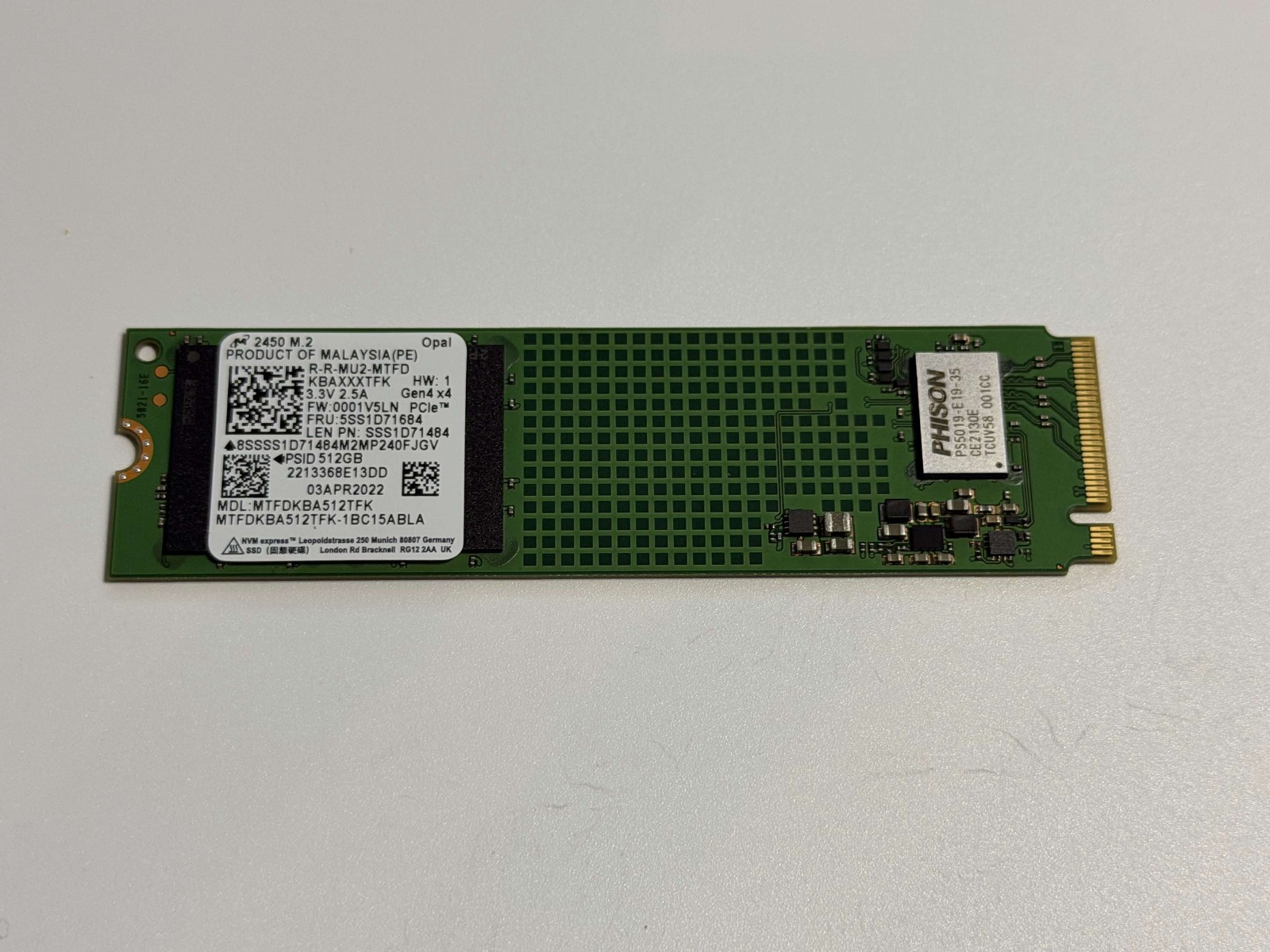 Used - Micron 512GB M.2 NVMe SSD PCIe Gen4 x4 (5SS1D71684)