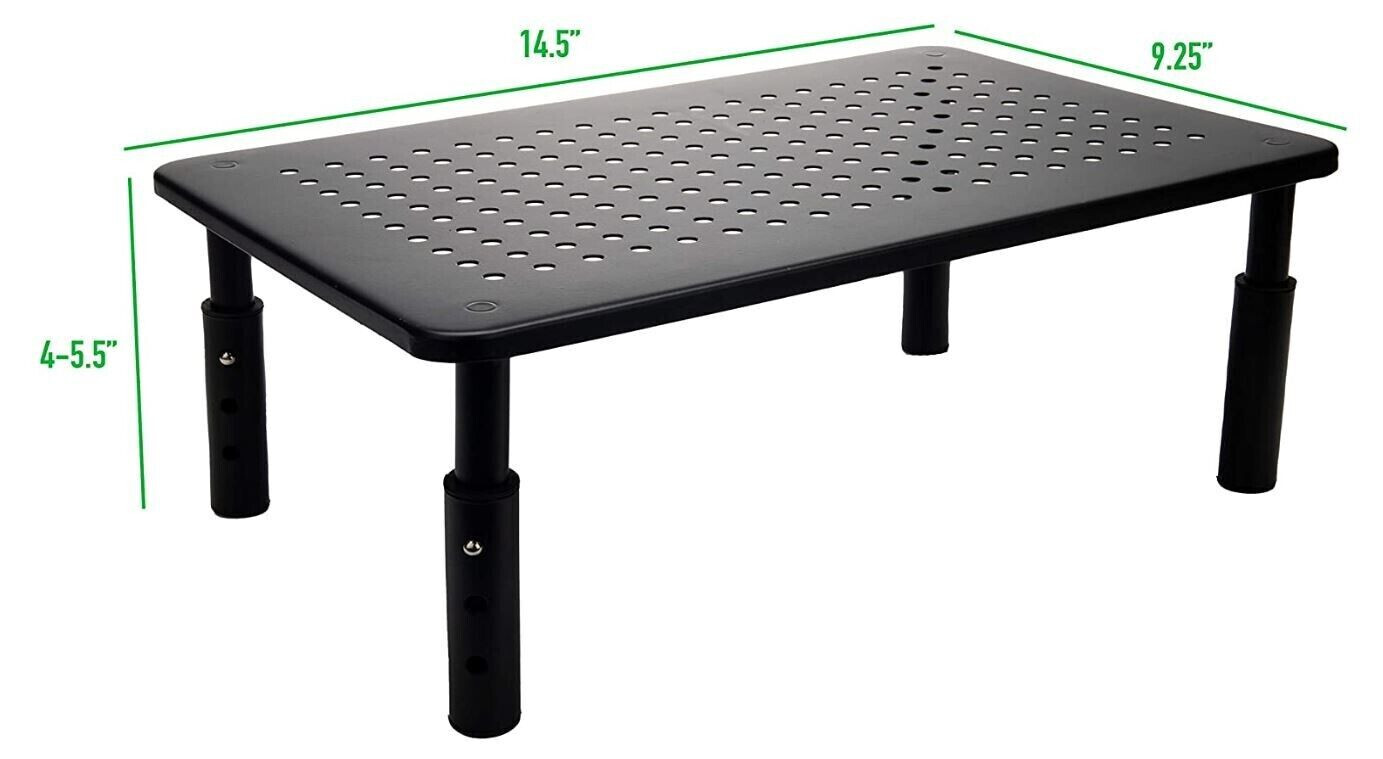Adjustable height Ventilated Metal Platform Monitor Stand Black (2 Pack)
