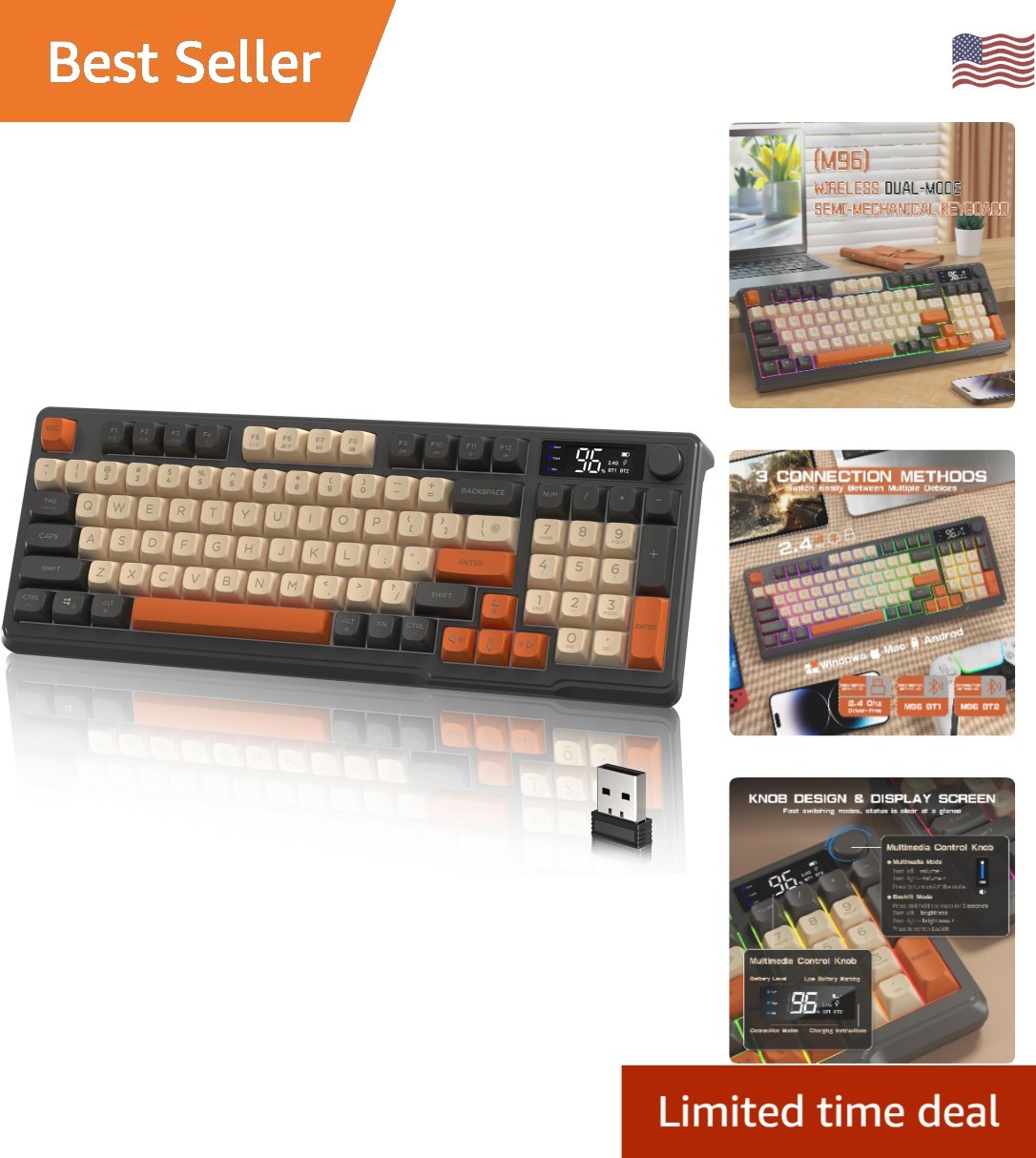 M96 Wireless Gaming Keyboard with RGB Backlit, 94 Keys & Knob Control, Shimmer