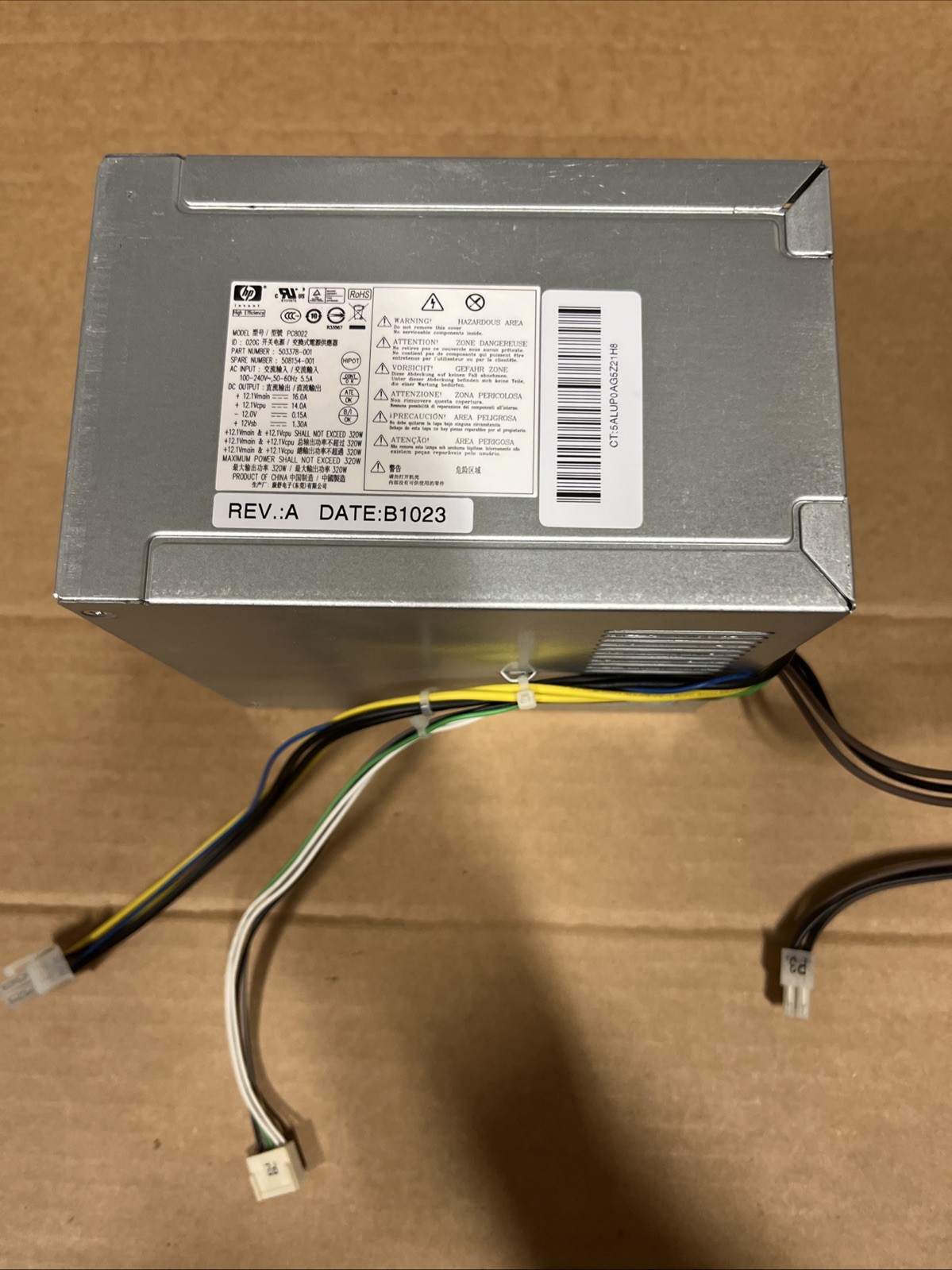 HP 320W POWER SUPPLY / MODEL PC8022 - P/N 503378-001 508154-001