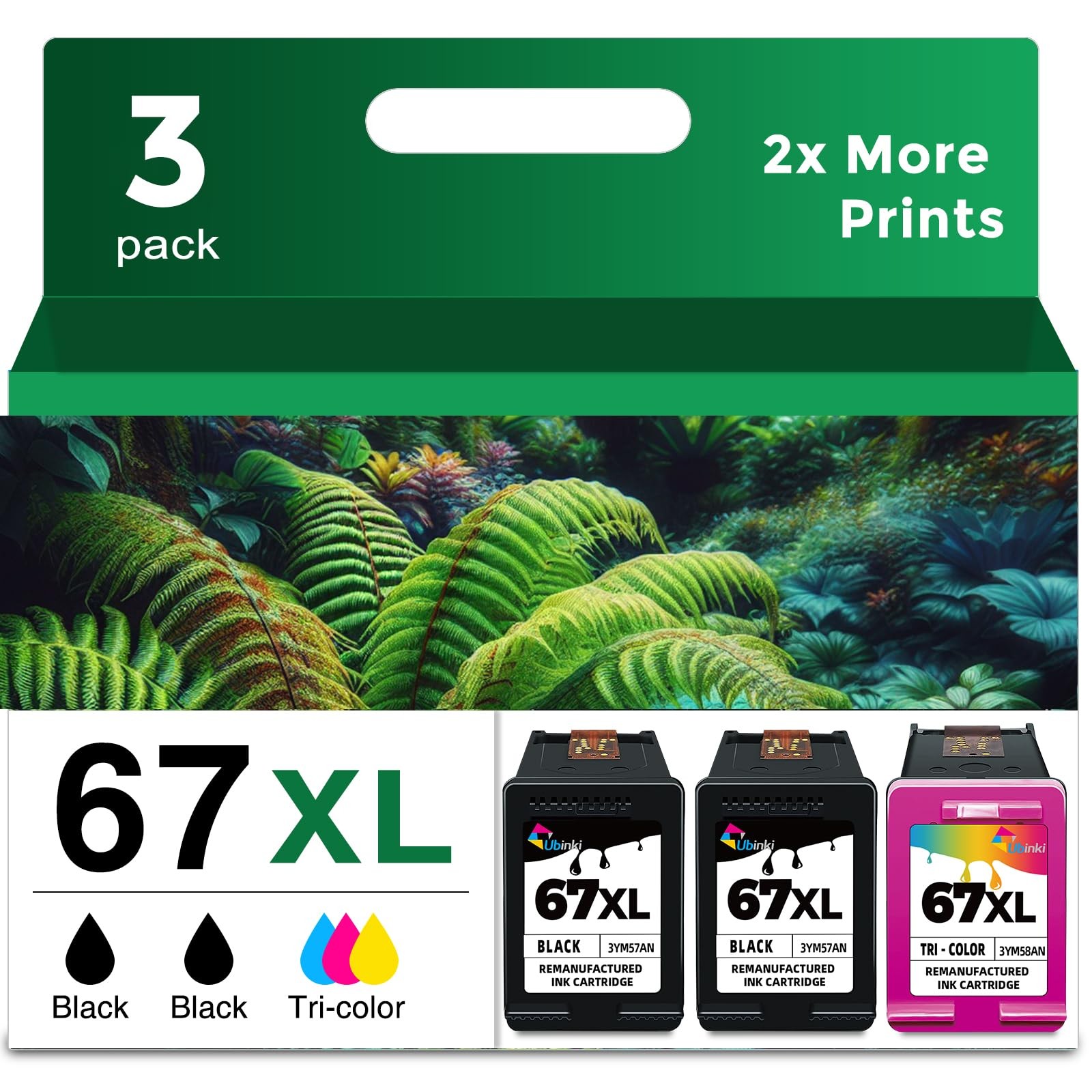 Ubinki 67XL Ink Cartridge Black/Color Combo 3-Pack Replacement HP Ink 67 HP67