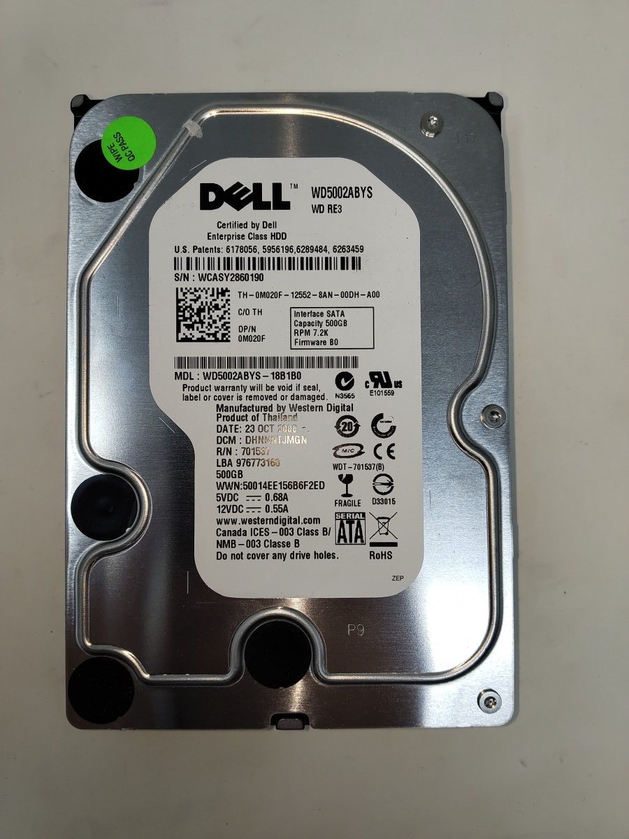 WESTERN DIGITAL 0M020F WD5002ABYS-18B1B0 Hard Drive 500GB SATA 3.5"