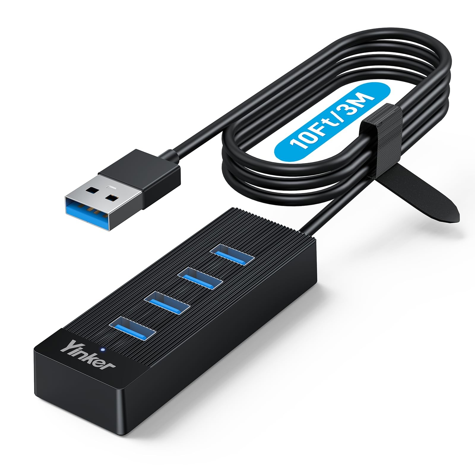 4 Port USB 3.0 Hub 10FT Long Cable with 5 Gbps  5V USB-C Power Supply for Lap...