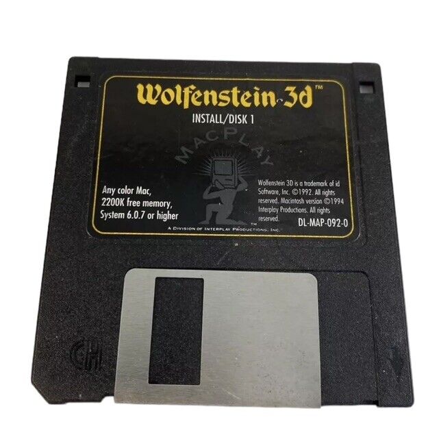 Wolfenstein 3D 3.5” Floppy Disk 1 MacPlay Interplay Productions 92 Macintosh 94