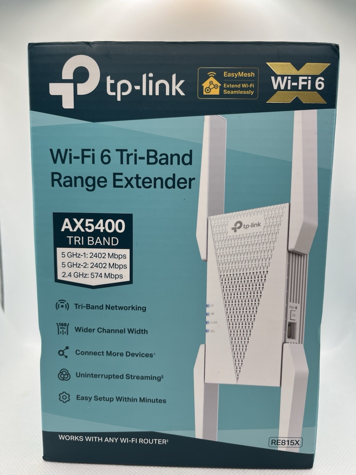 TP-LINK RE813XE AXE5400 Wi-Fi 6E Tri-Band Range Extender, Open Box