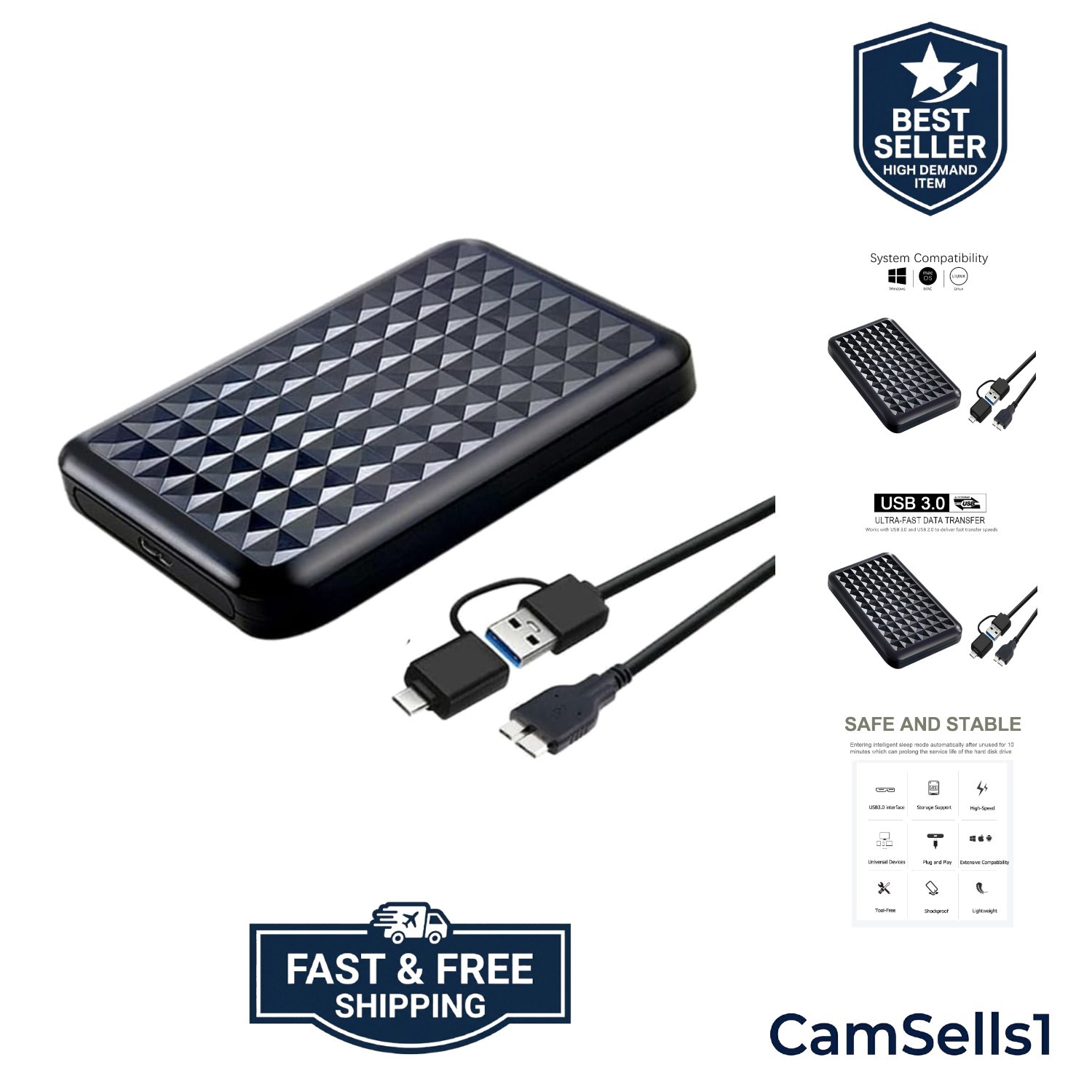 Durable 320GB USB 3.0 Portable Hard Drive – Slim & Lightweight for Convenience