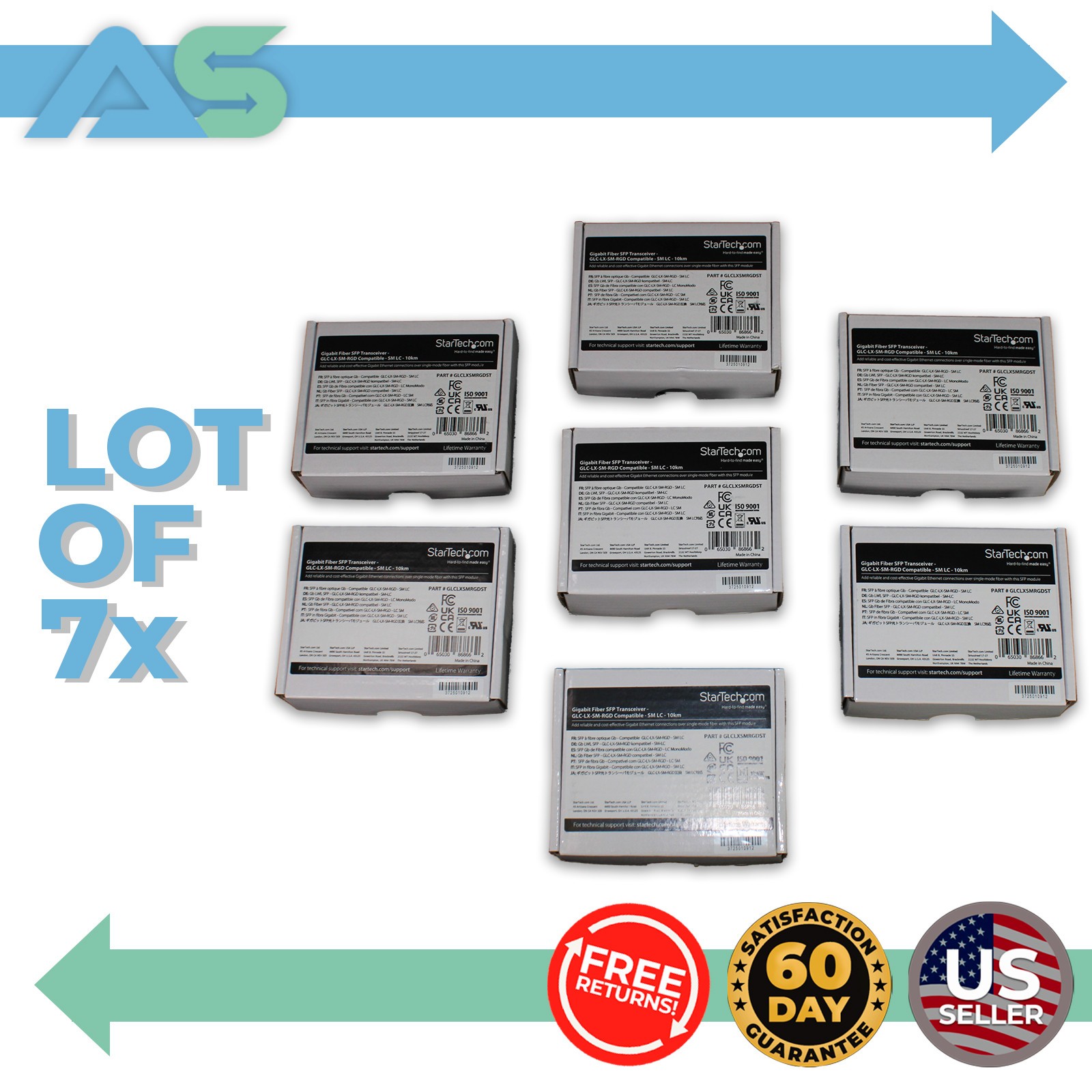 7 Lot StarTech Gigabit Ethernet Fiber SFP Transceiver GLC-LX-SM-RGD Compatible