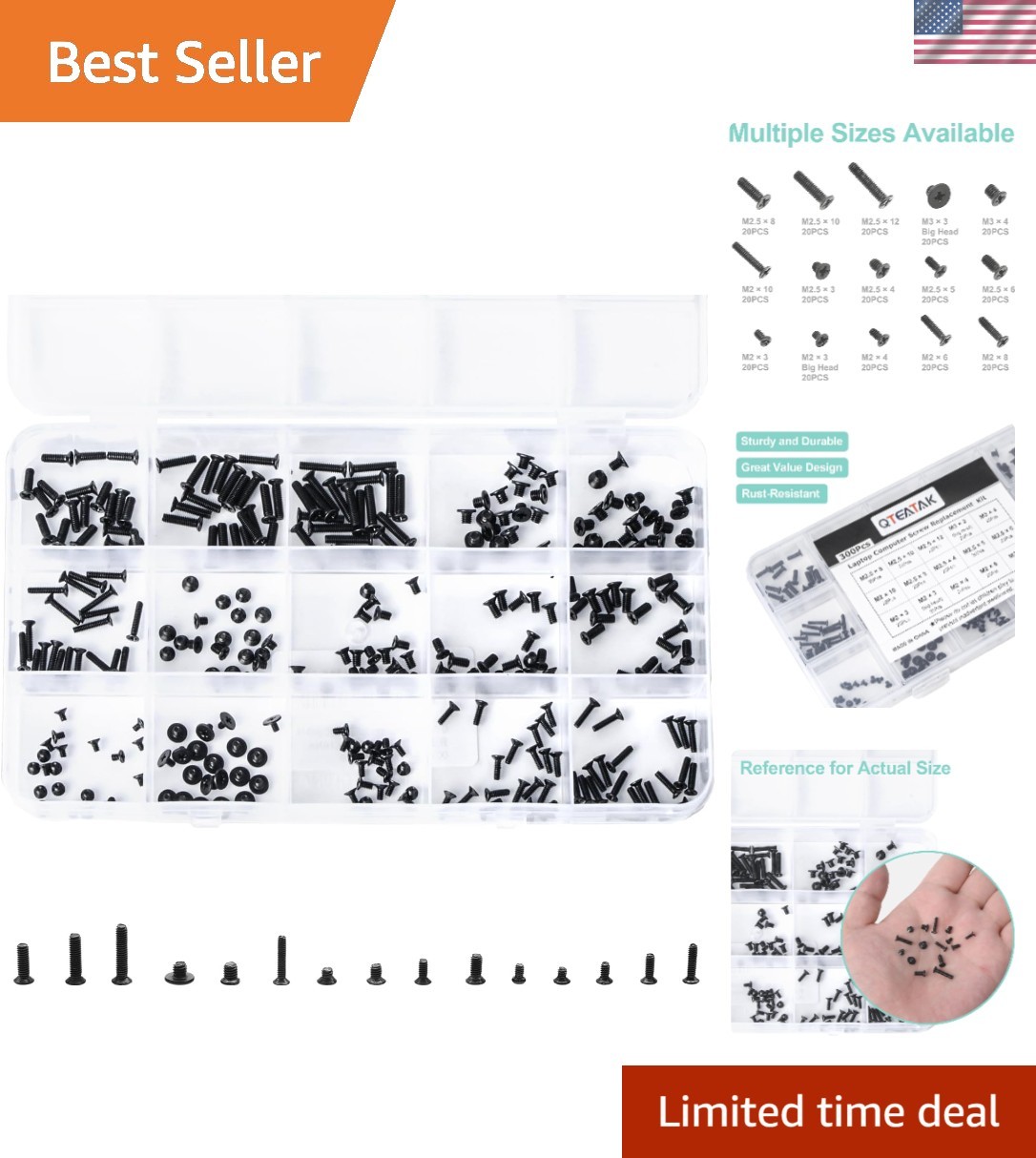 Black Oxide 300PCS Laptop Screws Set - Compatible with Lenovo, HP, Dell & More