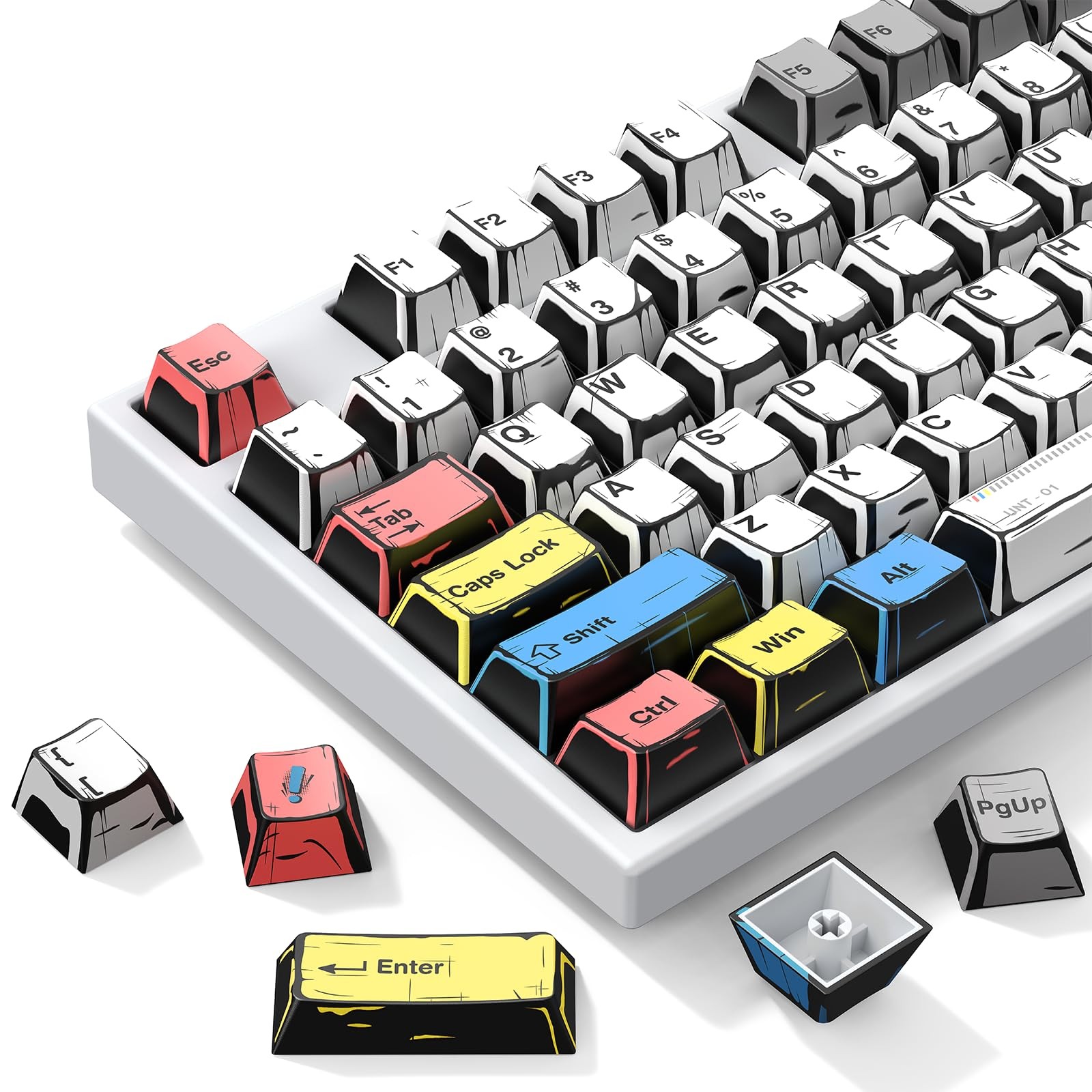 Retro PBT Keycap, Comic Theme Keycap Set, 137 Keys Dye Sublimation Keyboard K...