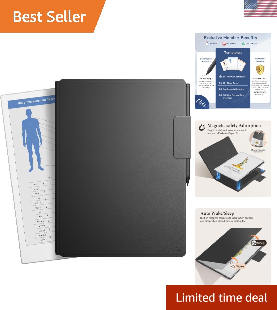 Magnetic Book Folio for Remarkable Paper Pro 11.8" - Pen Clasp Included