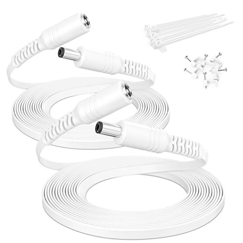 2 Pack 20FT/6M Flat DC Extension Cable, 12V, 5.5mm x 2.1mm Barrel Plug