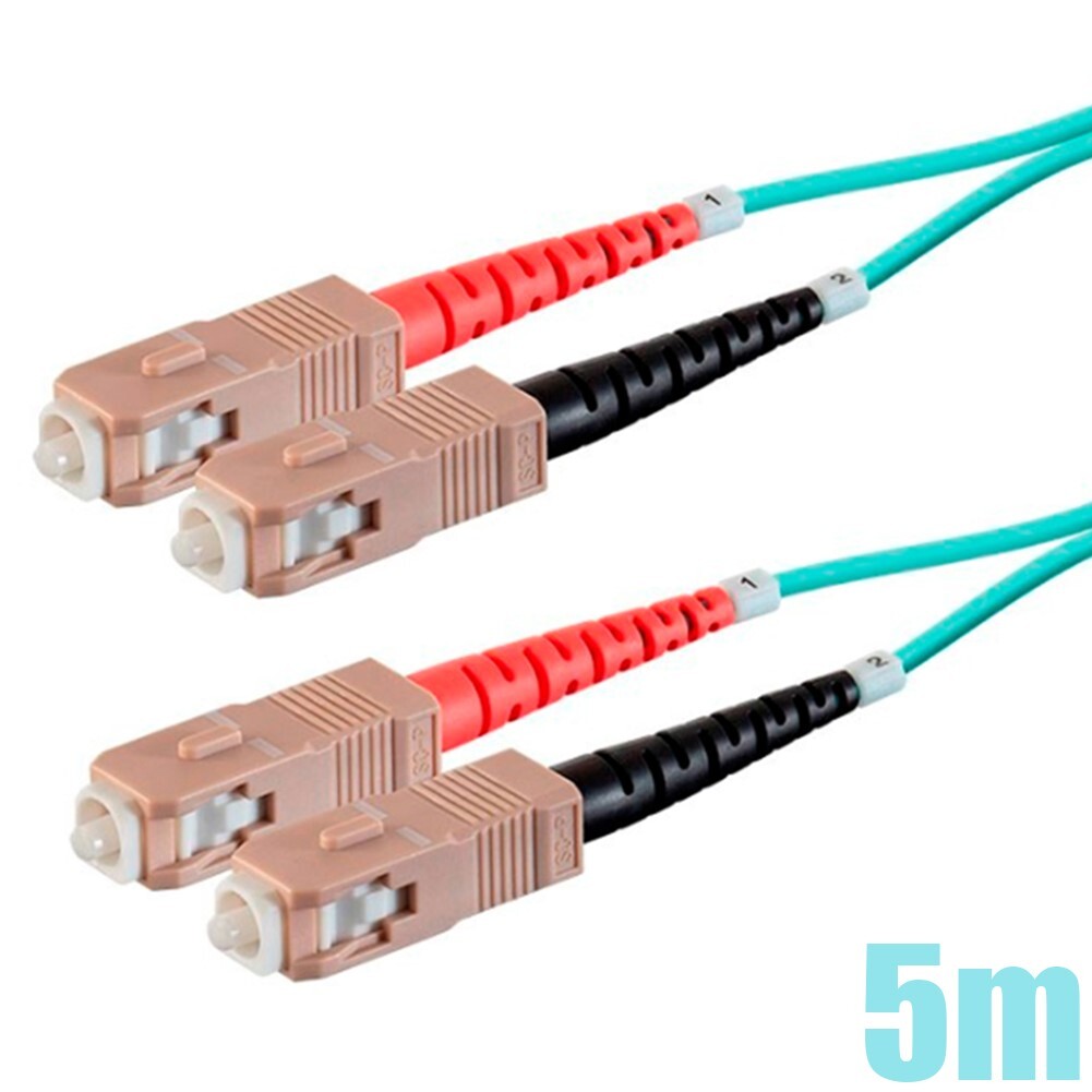 5M SC to SC UL Duplex 50/125 MultiMode OM4 Fiber Optic Optical Cable OFNR Aqua