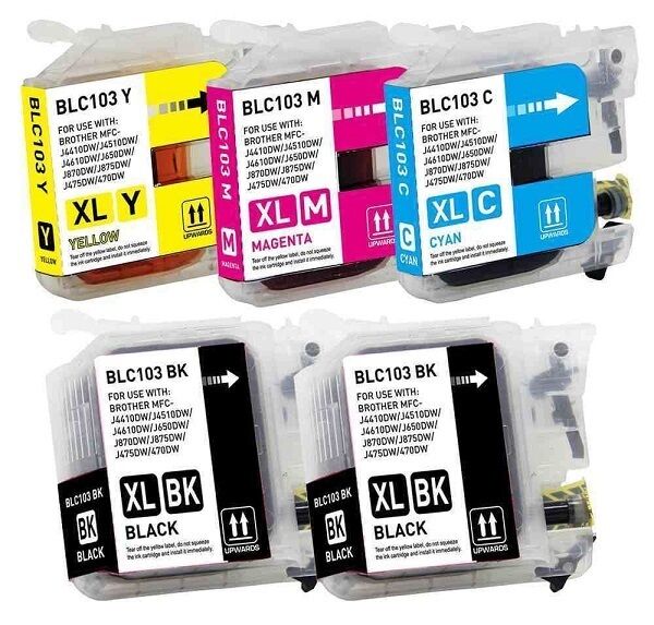 5PK New Hi-Yield 2BK & 3Color Ink For Brother LC103 XL LC101 MFC-J450DW J475DW