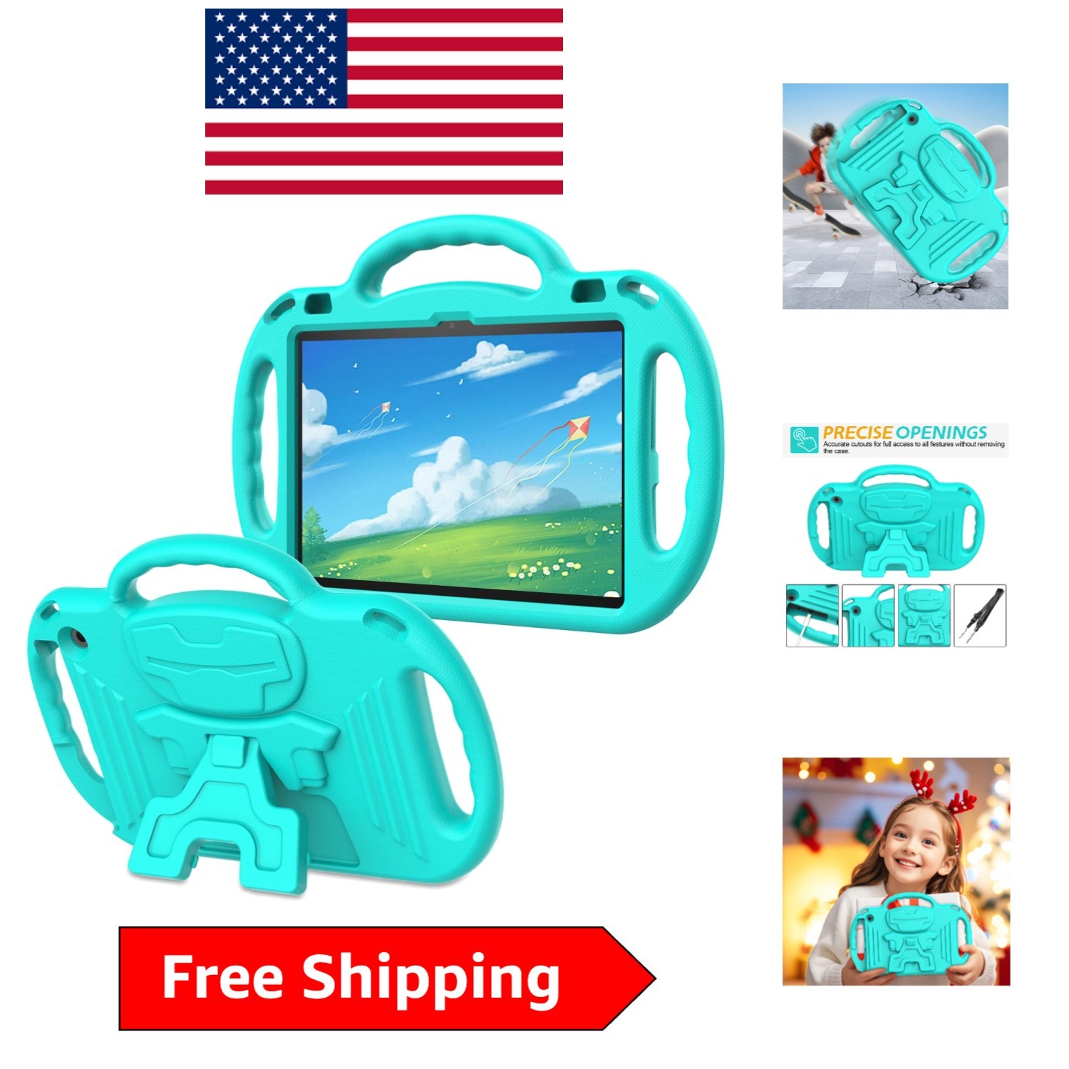 Kids Shockproof Tablet Case for 10-Inch Tablets with Comfortable Shoulder Strap
