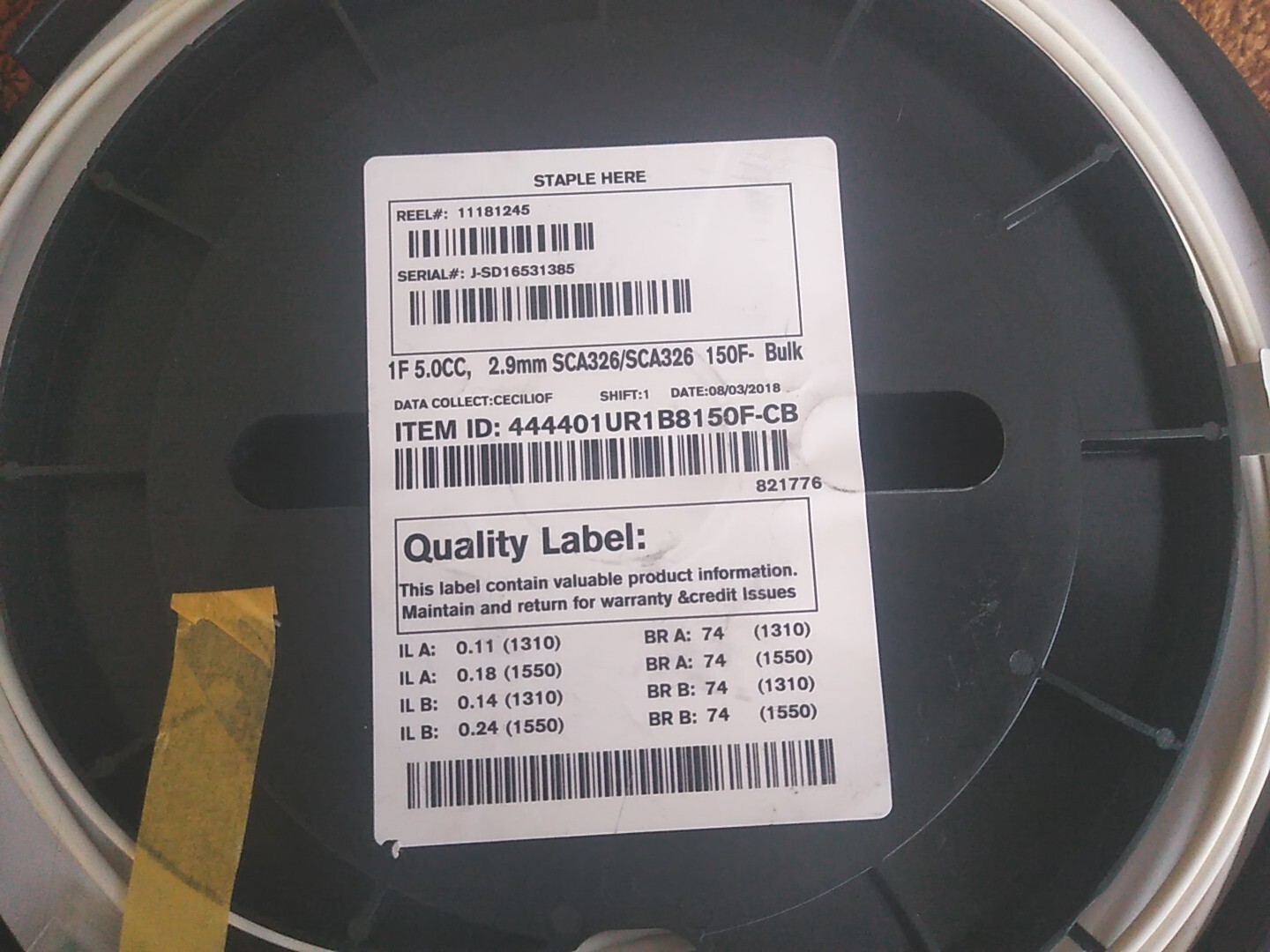 1F 5.0cc, 2.9mm SCA326/SCA326 Corning Optical Cable 150 F NEW On A Reel