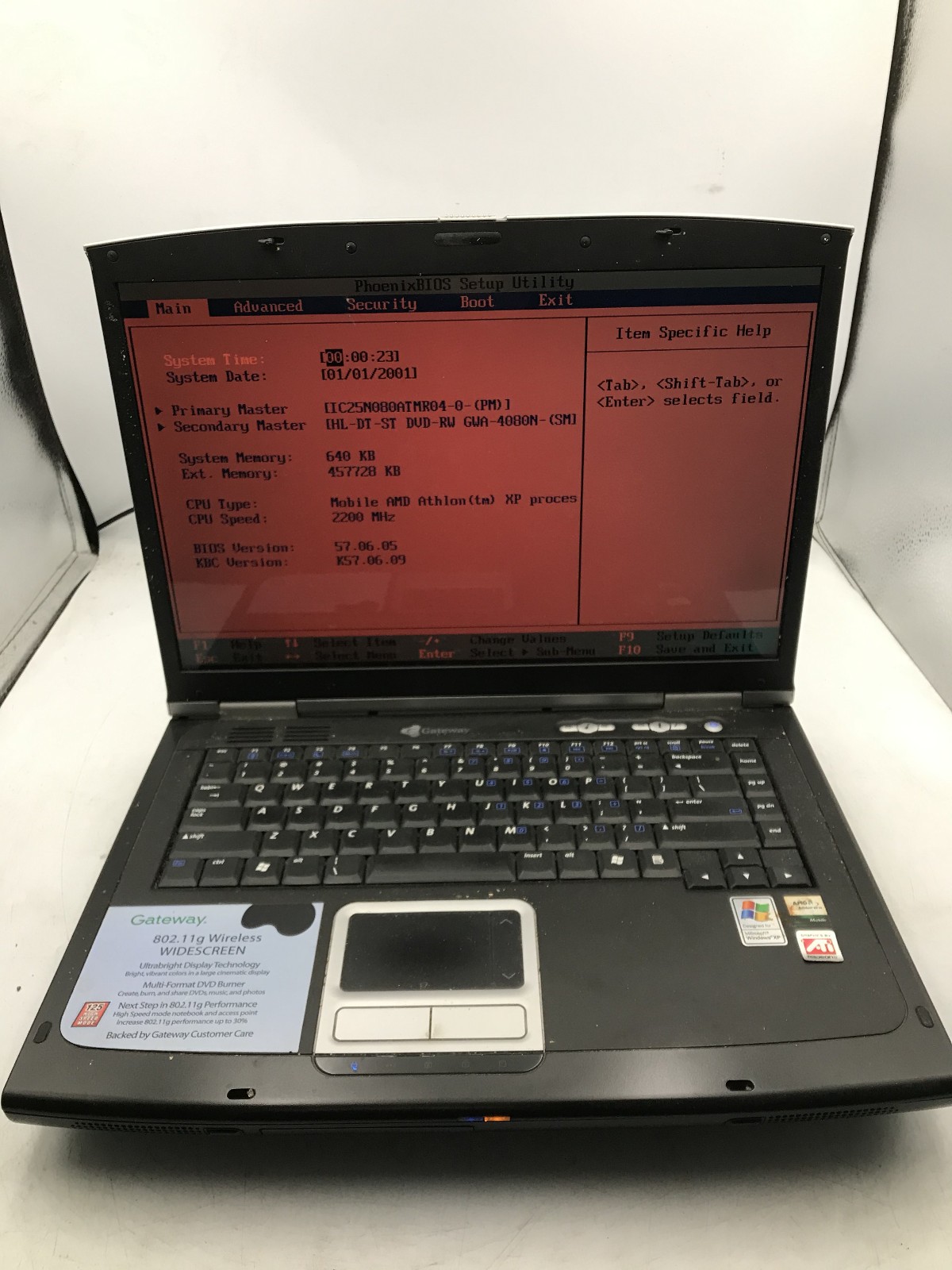 GATEWAY 7210 LAPTOP - BOOTS TO BIOS - AMD ATHLON XP - 1MB RAM - READ DESC - BB