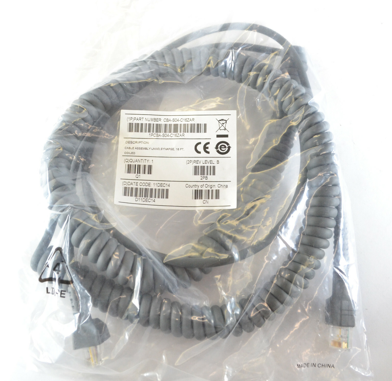 Lot of 5 Symbol Barcode Scanner Coiled Synapse Cable CBA-S04-C16ZAR