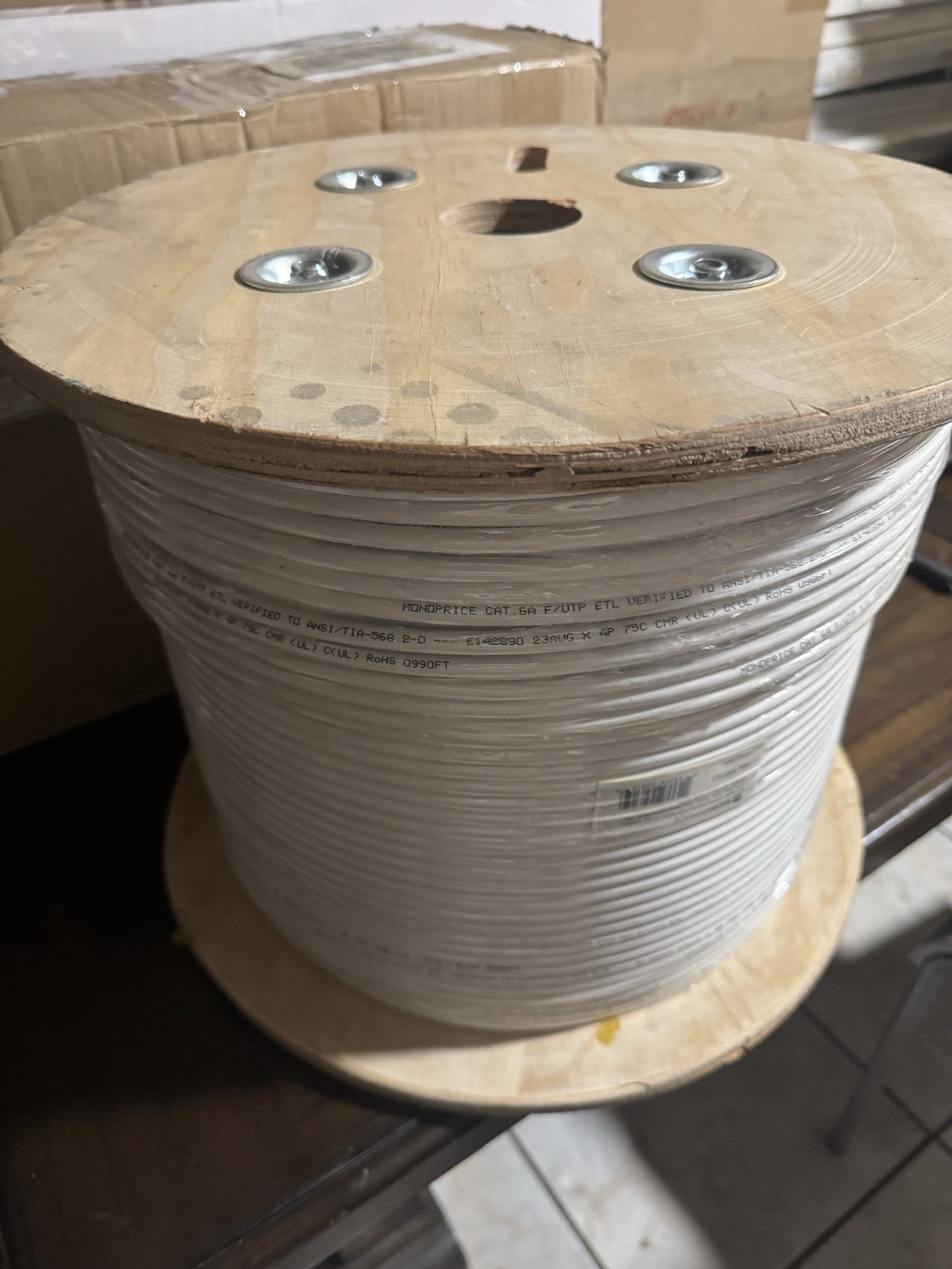 Monoprice Cat6A Ethernet Bulk Cable 1000ft 23AWG 550MHz 10G White P/N 18593