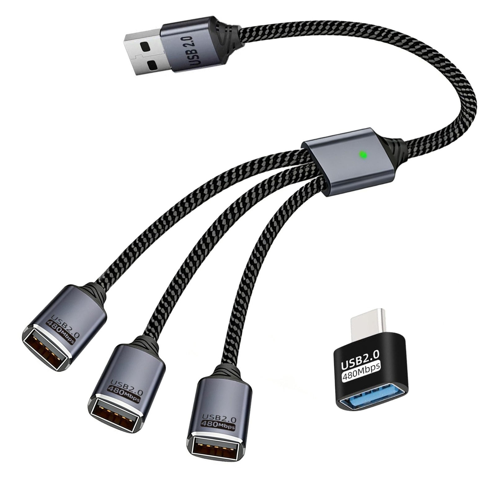 USB Splitter 1 in 3 Out, USB Splitter Cable, Double Dual Port Adapter for Cha...
