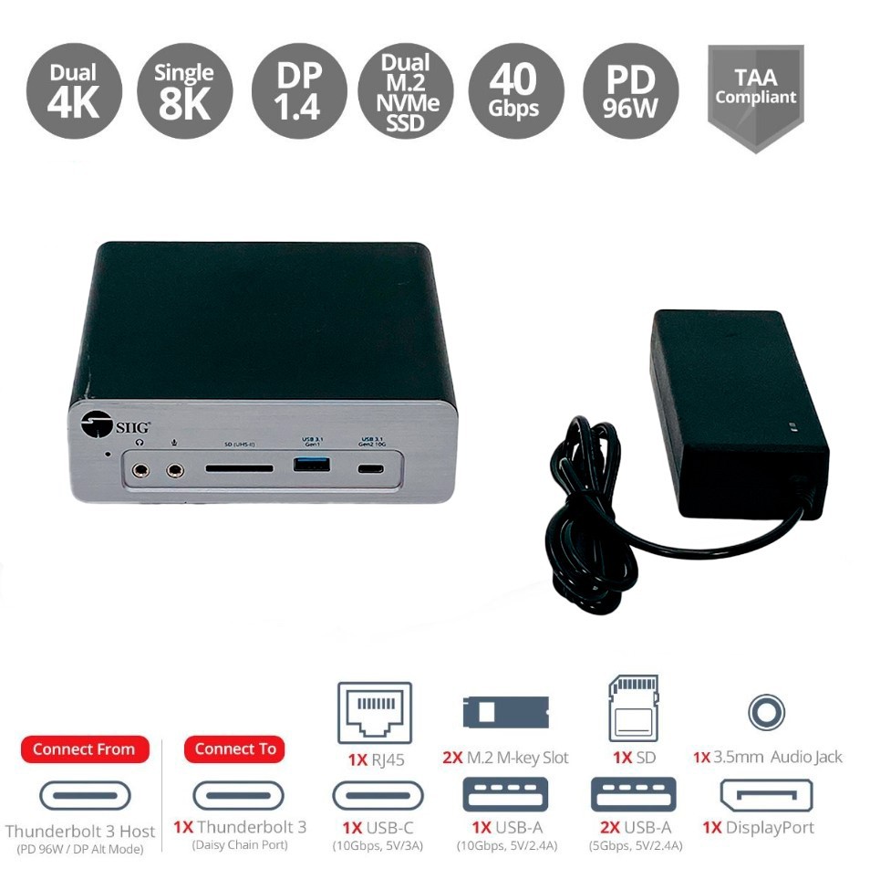 SIIG 8K Thunderbolt 3 Dock Station for HP ZBook Mobile Workstation Laptop w/PSU