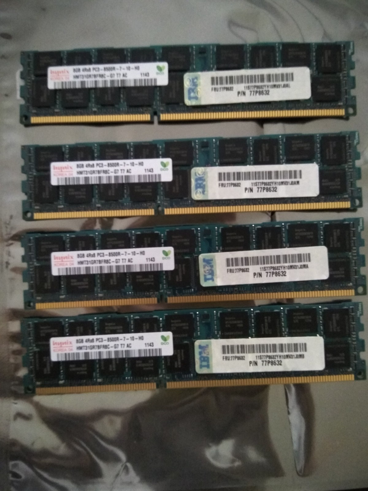 1 pair of IBM 77P8632 8GB PC3L 8500R 4Rx8 Memory dimm ***Server memory only***