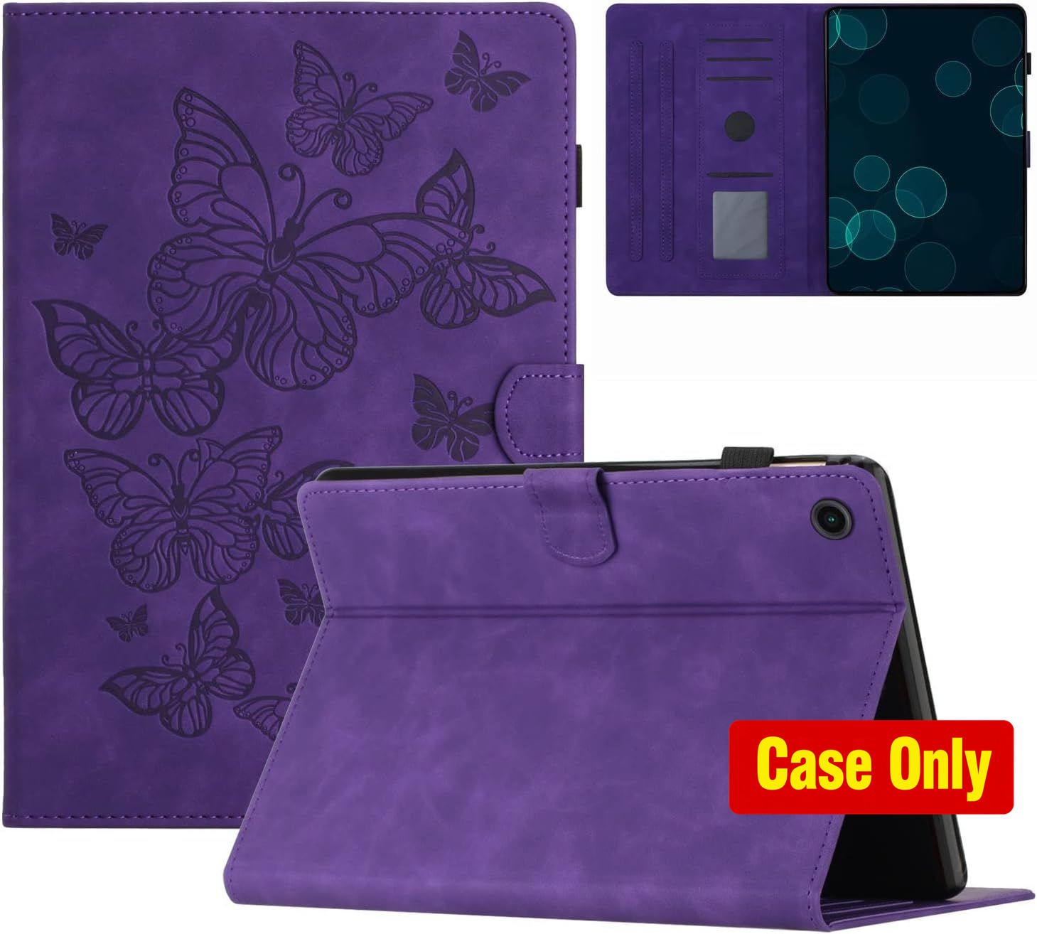 Folio Stand Case for Samsung Galaxy Tab A11+ 11 Inch 2026, Purple Butterfly Leat