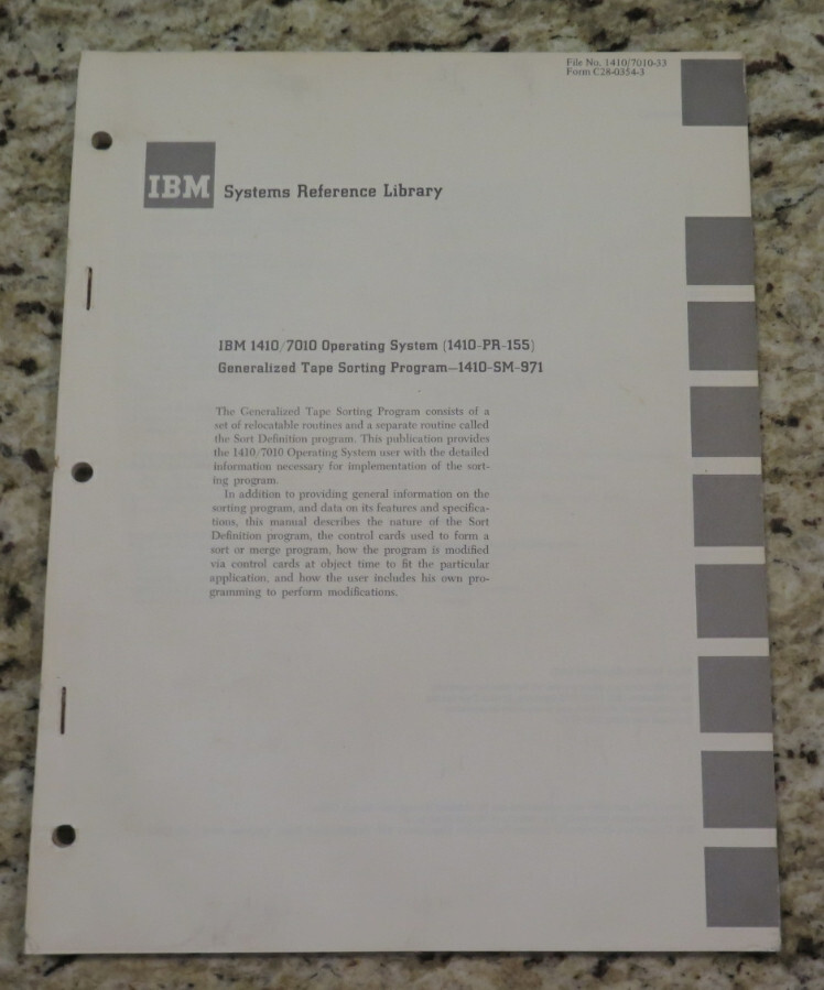 Vintage IBM 1410/7010 Operating System 1410-PR-155/Tape Sorting 1410-SM-971/1967