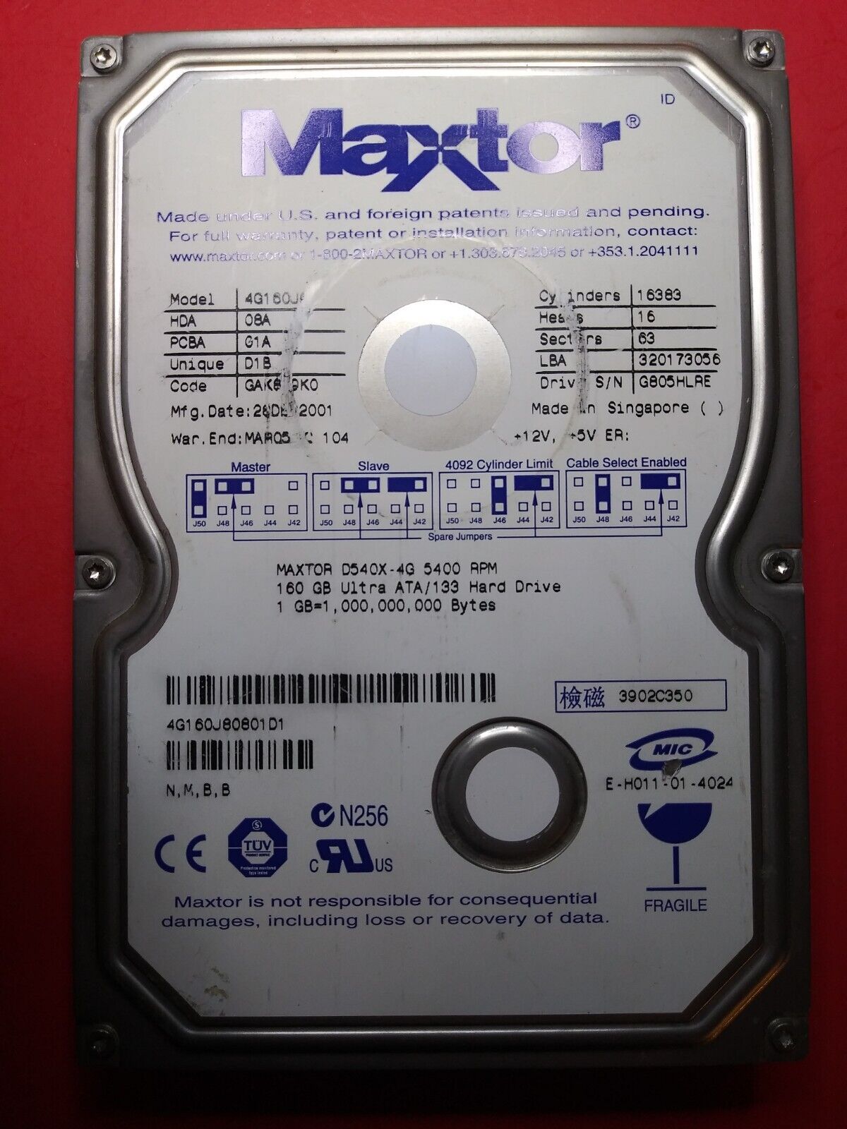 Maxtor -160GB - 4G160J8 - IDE - 3.5