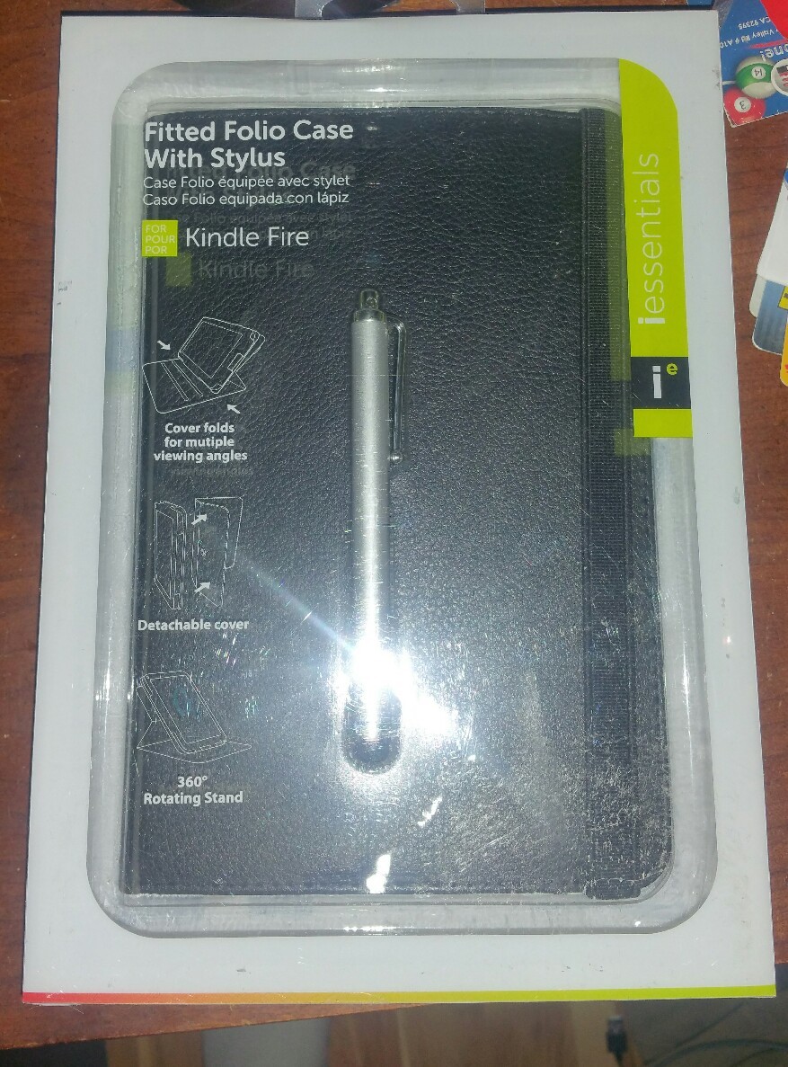Kindle Fire Fitted Folio Case iessentials Mizco Black Leather Stylus Rotate NIB
