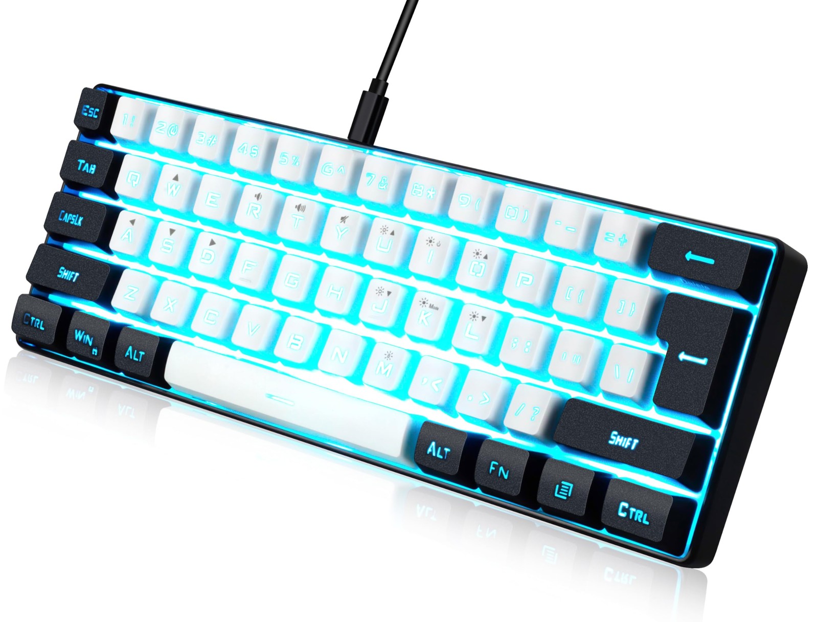 61Key White & Black 60% UltraCompact Wired RGB Backlit Gaming Keyboard