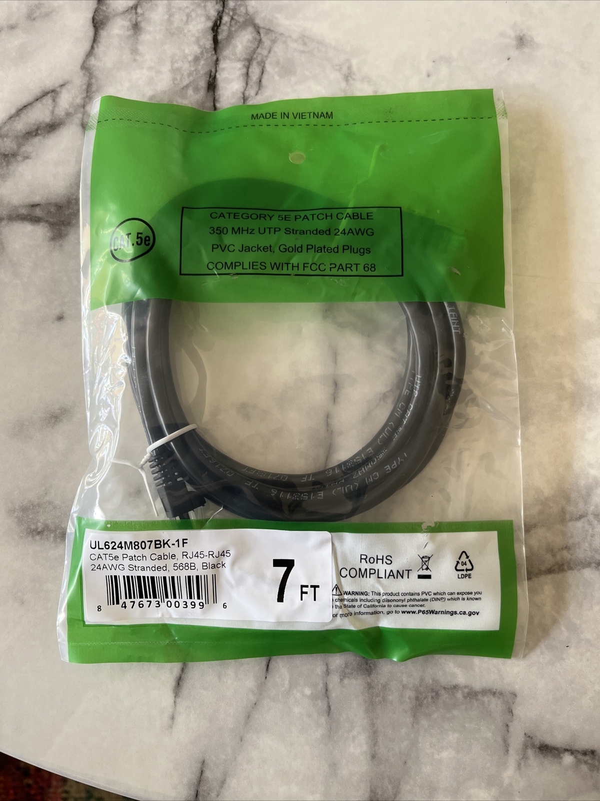 Cat5E Patch Cable 350 MHz UTP stranded 24awg PVC Jacket, Gold Plated Plugs
