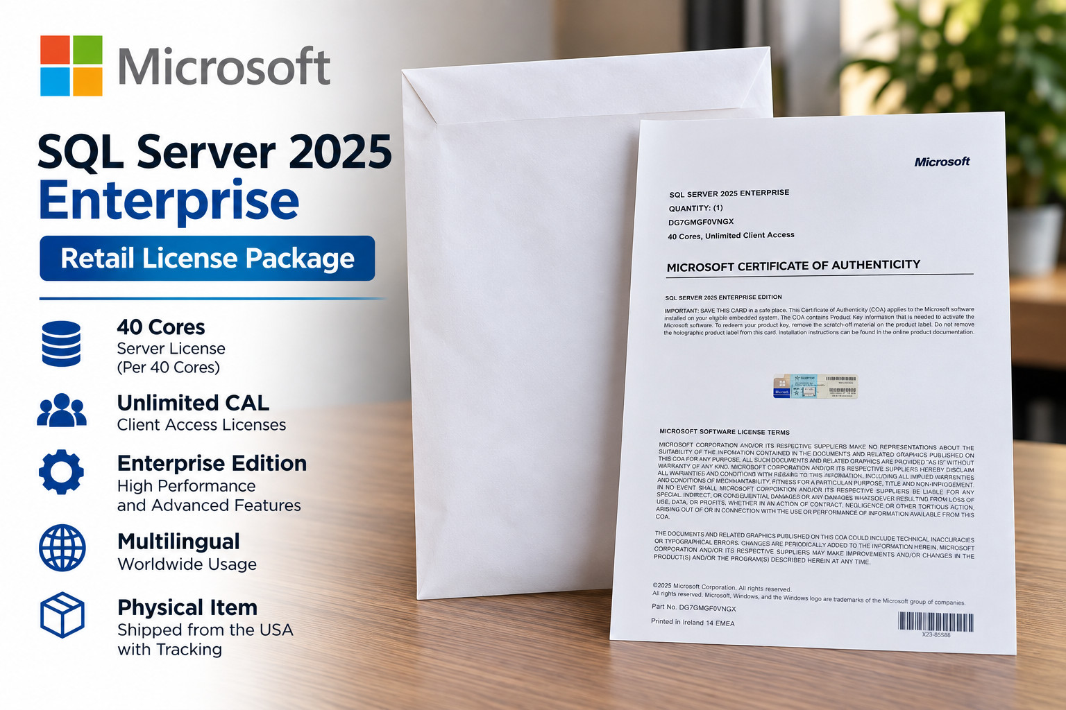 Microsoft SQL Server 2025 Retail License Package 40 Cores Unlimited CAL Genuine
