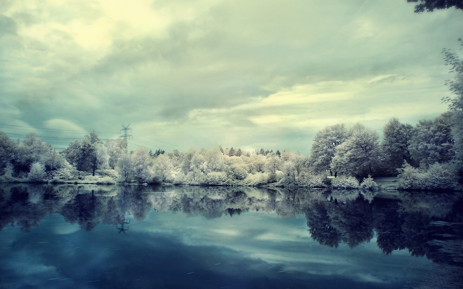 Landscape lake winter snow nature power lines trees Custom Gaming Mat Desk