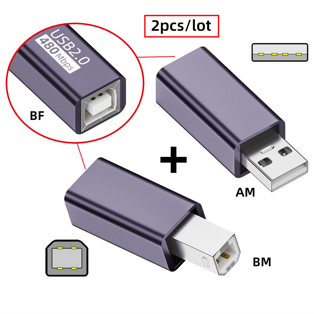 Cablecy 2pcs/lot USB 2.0 B Type Female to Type-A & Type-B Male Extension Adapter