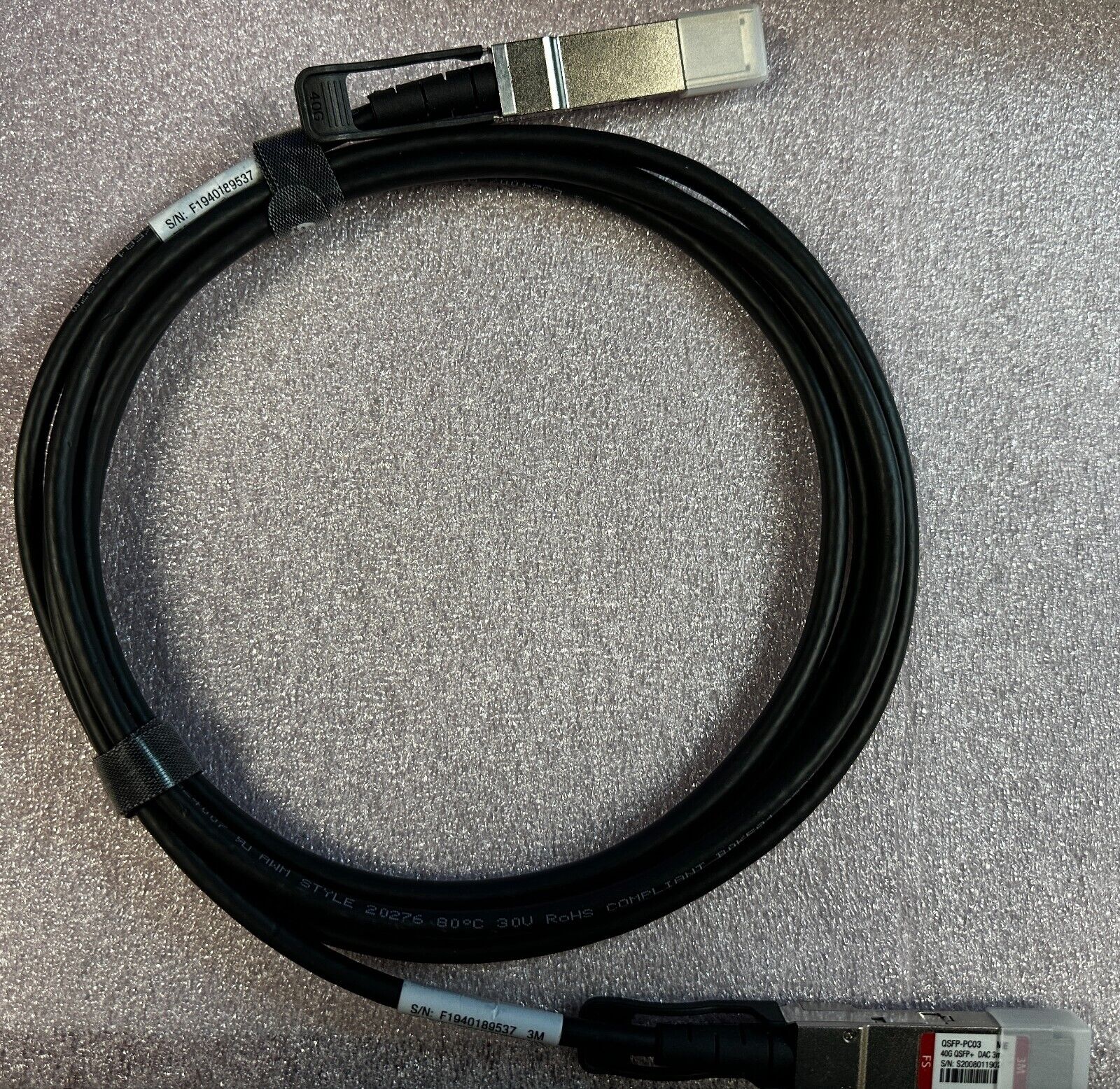FS -  3m 40G QSFP+ Passive Direct Attach Copper Cable PN: QSFP-PC03 3 Meter