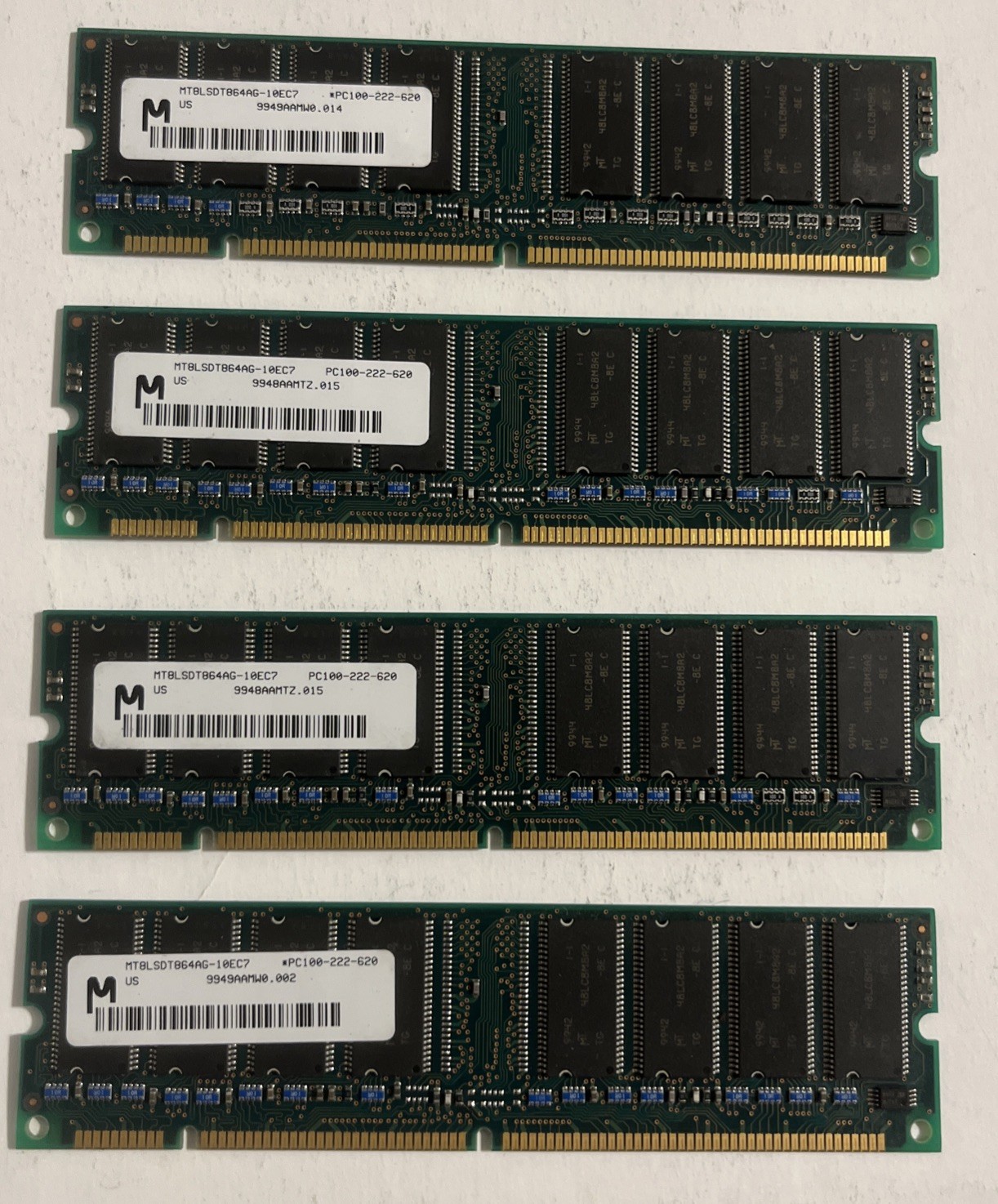 Micron 64MB SDRAM memory module/MT8LSDT864AG-10EC7 Lot Of 4 Sticks/Used/Untested