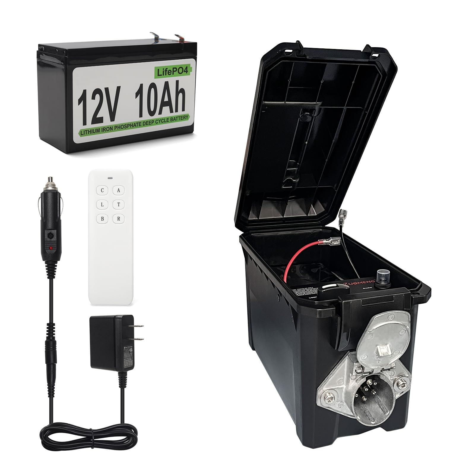 Zuomeng Trailer Light Tester Box with 12V 10Ah Battery and IP68 black