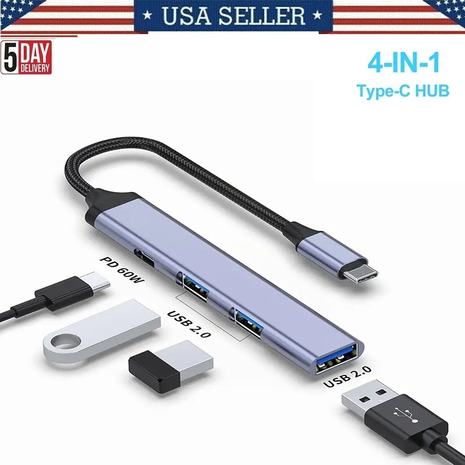 Multifunction 4 in 1 Type-C HUB To 4K HDMI USB 3.0 PD Charging Port Adapter USA