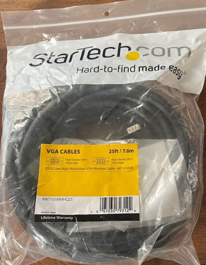 Startech.com  25ft VGA Monitor Cable Coax High Resolution HD15 MXT101MMHQ25 NEW