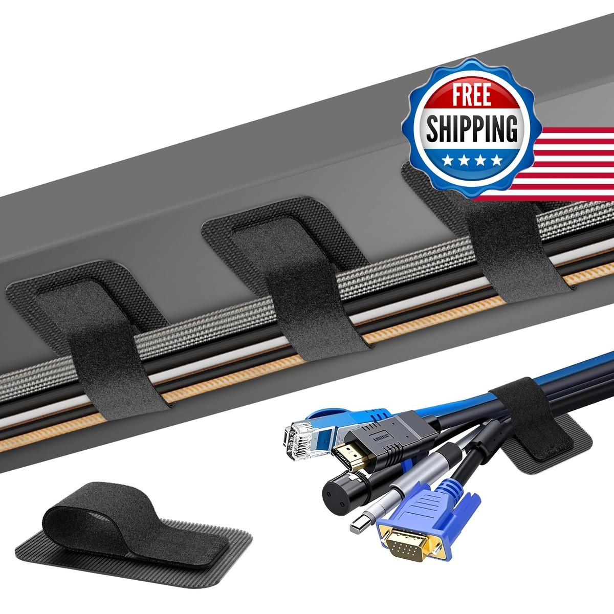 Fansto Under Desk Cable Organizer 30 Pair BXD-30SET-Black