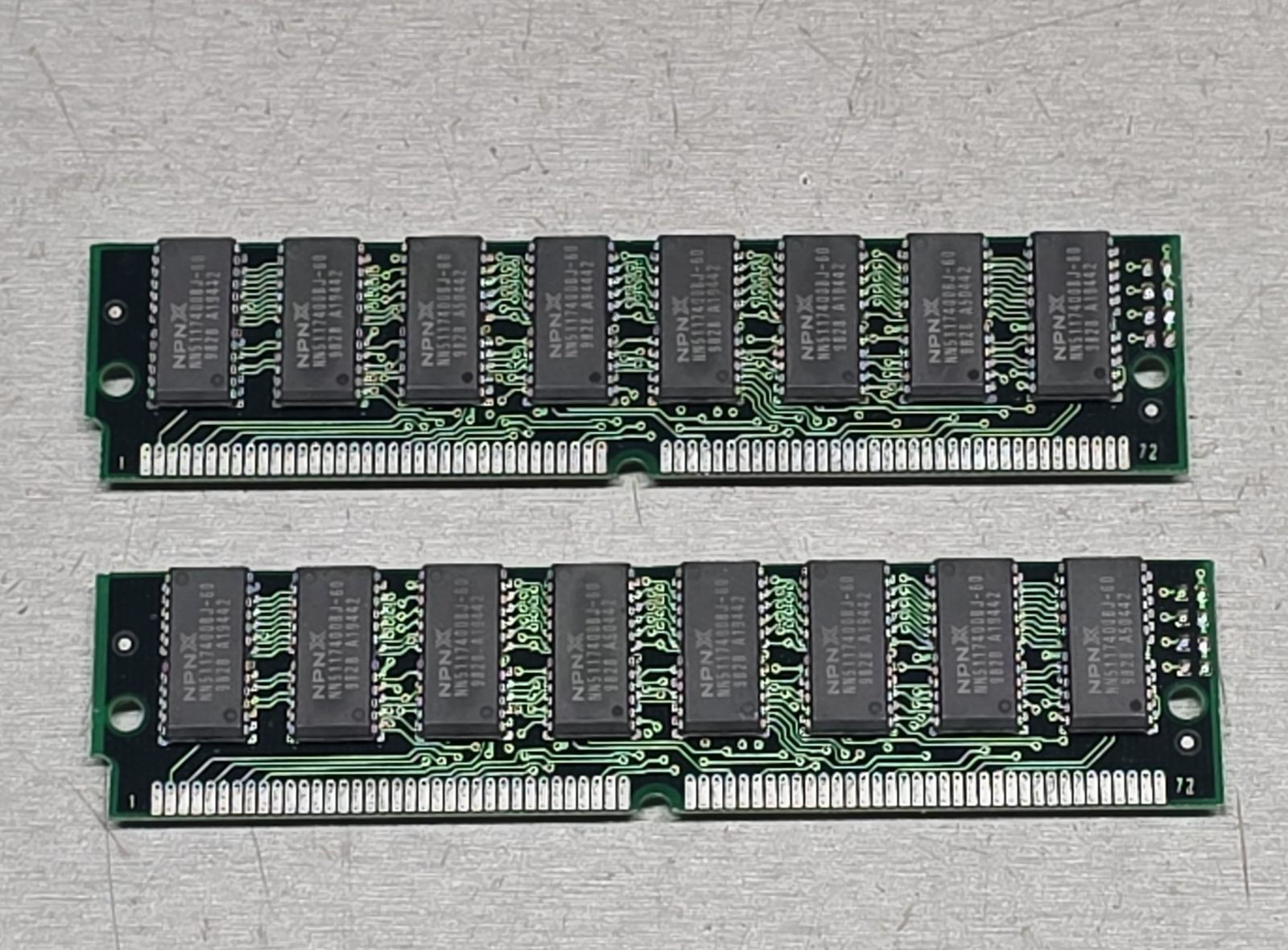 Pair of 72-Pin SIMM 16MB FPM RAM Modules NM51T4008J-60 GM71C4100CJ50